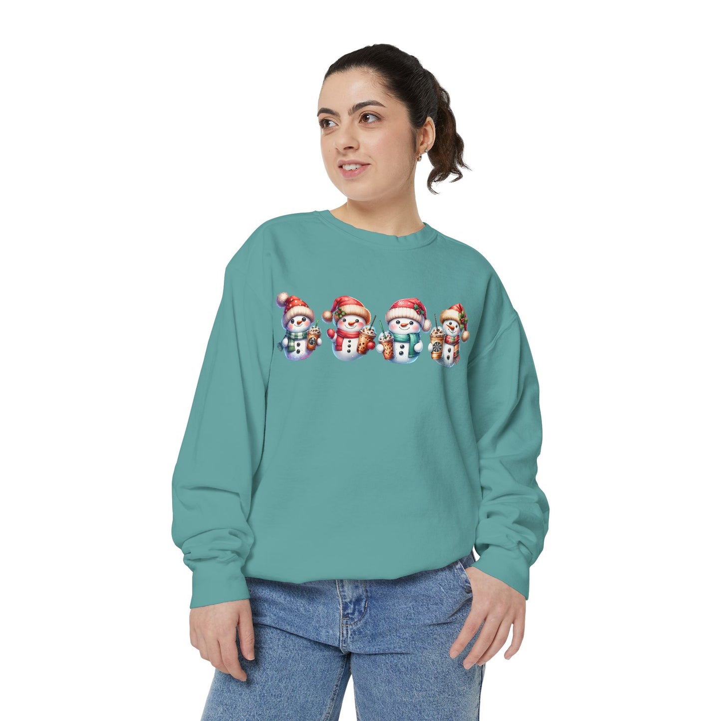 Snowmen Holding Iced Coffee Sweatshirt | Cute Winter Graphic Pullover, Cozy Holiday Gift, Christmas Apparel, Festive Sweatshirt, Snowman Design, Unisex Sweatshirt