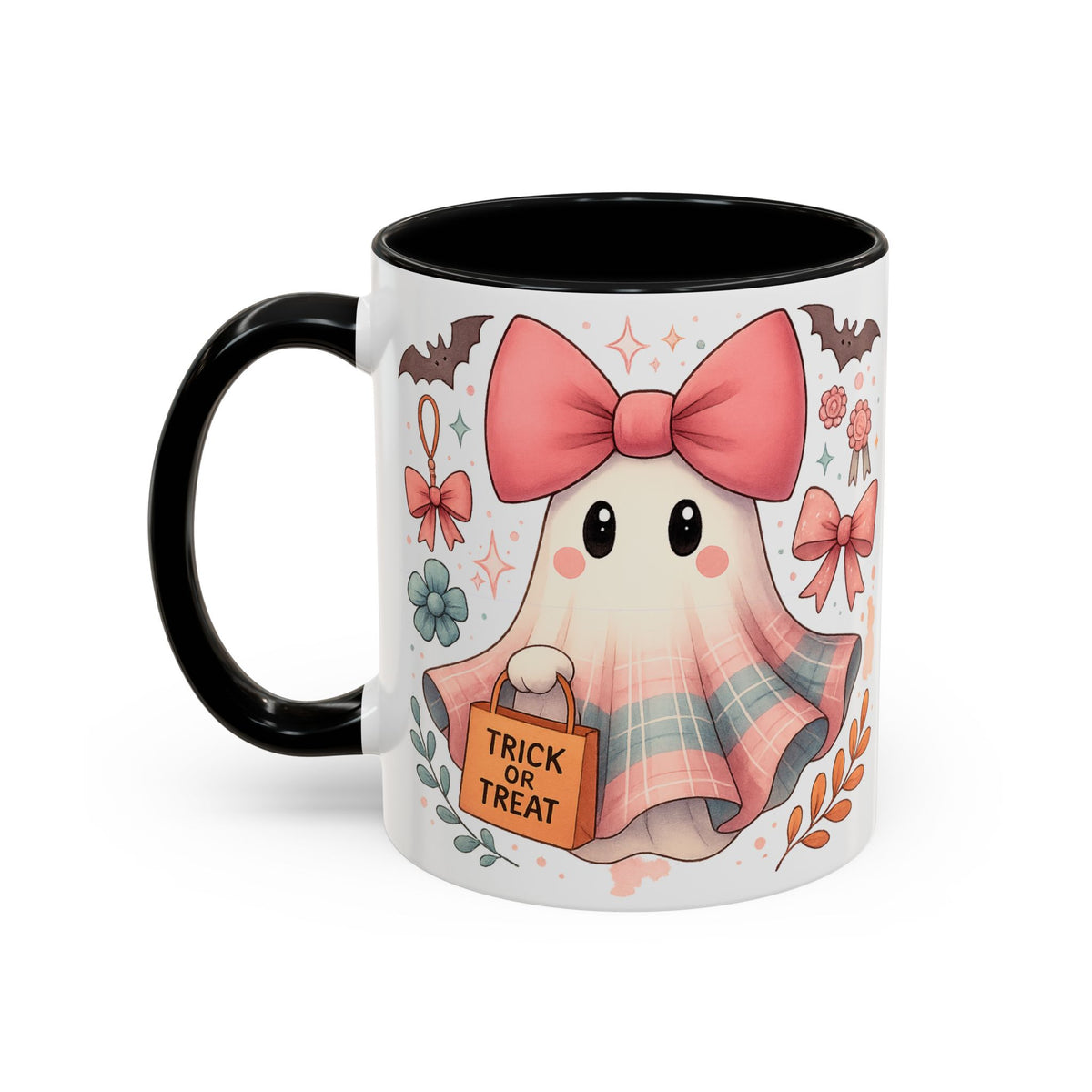 Cute Pink Ghost Coffee Mug — Halloween Kawaii Accent Mug (11/15oz)