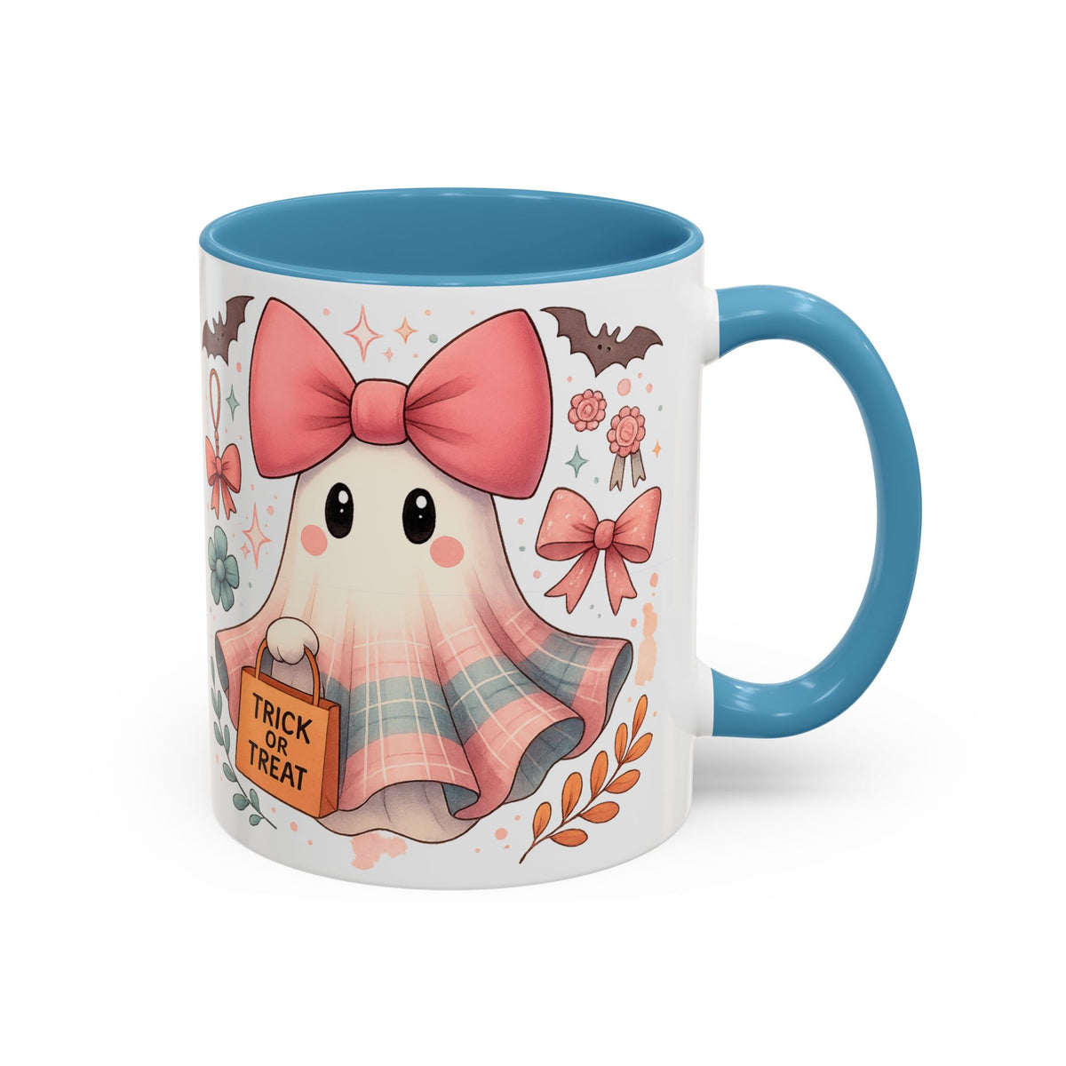 Cute Pink Ghost Coffee Mug — Halloween Kawaii Accent Mug (11/15oz)