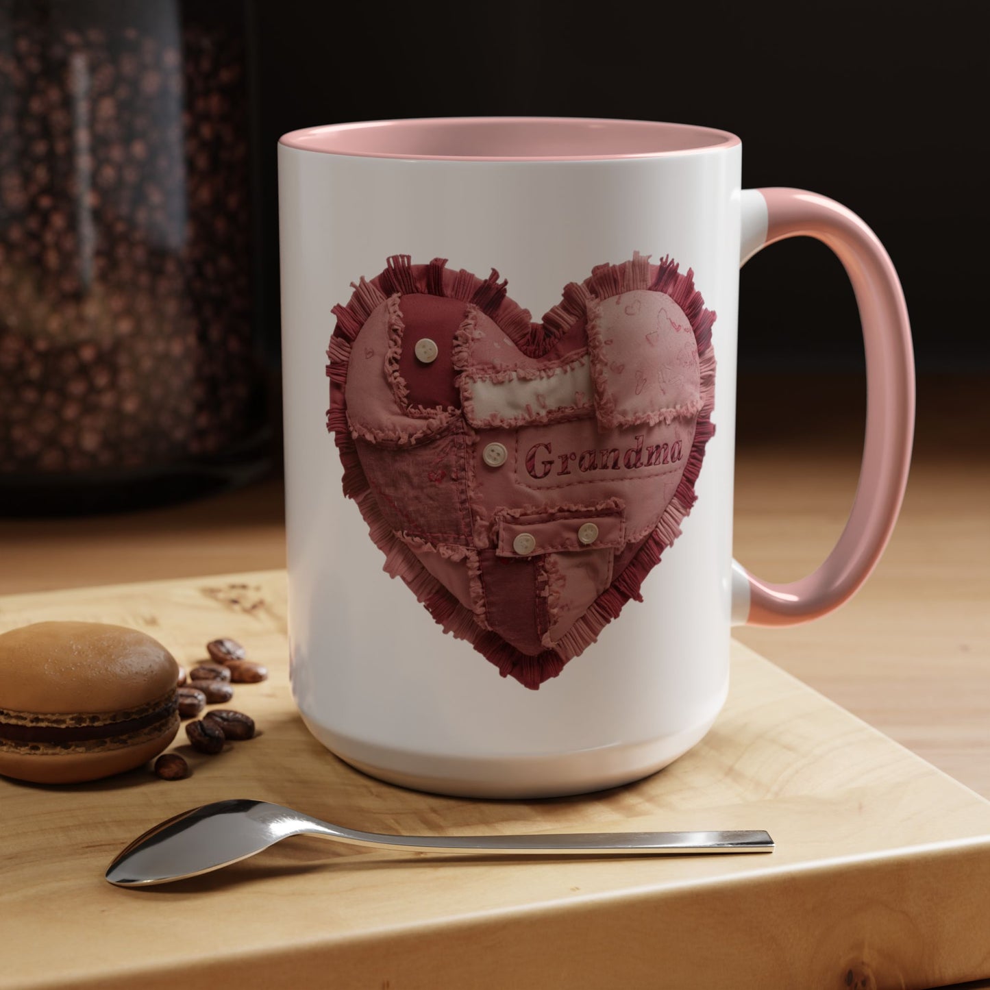 Pink Patchwork Heart Grandma Mug | Cozy Quilted Design | Holiday Gift for Grandma