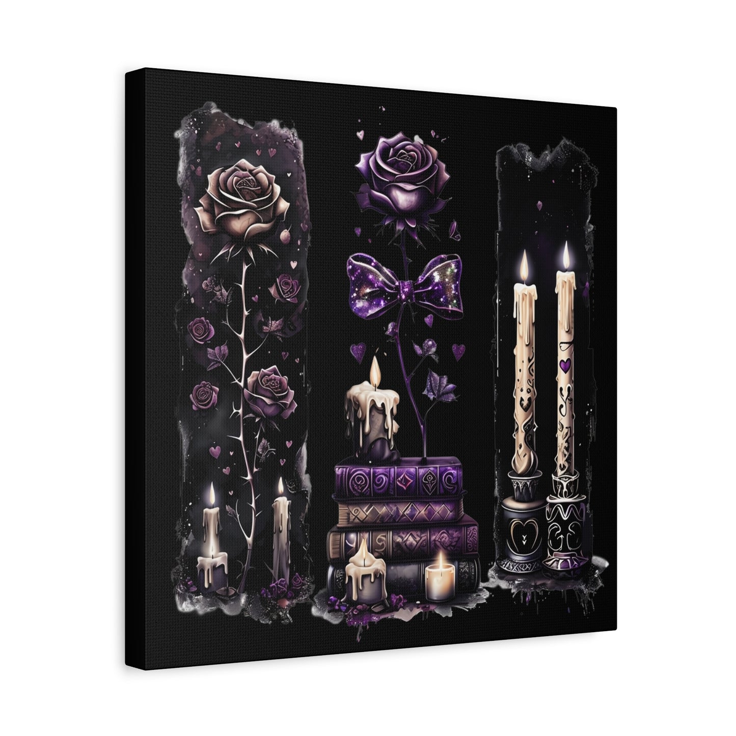 Gothic Booklover Canvas Print — Dark Roses & Stacked Books Wall Art