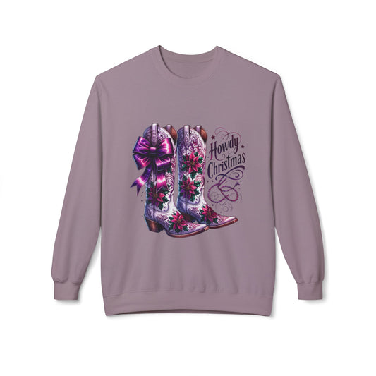 Howdy Christmas Boots Sweatshirt, Cozy Holiday Apparel, Rustic Christmas Gifts, Festive Crewneck