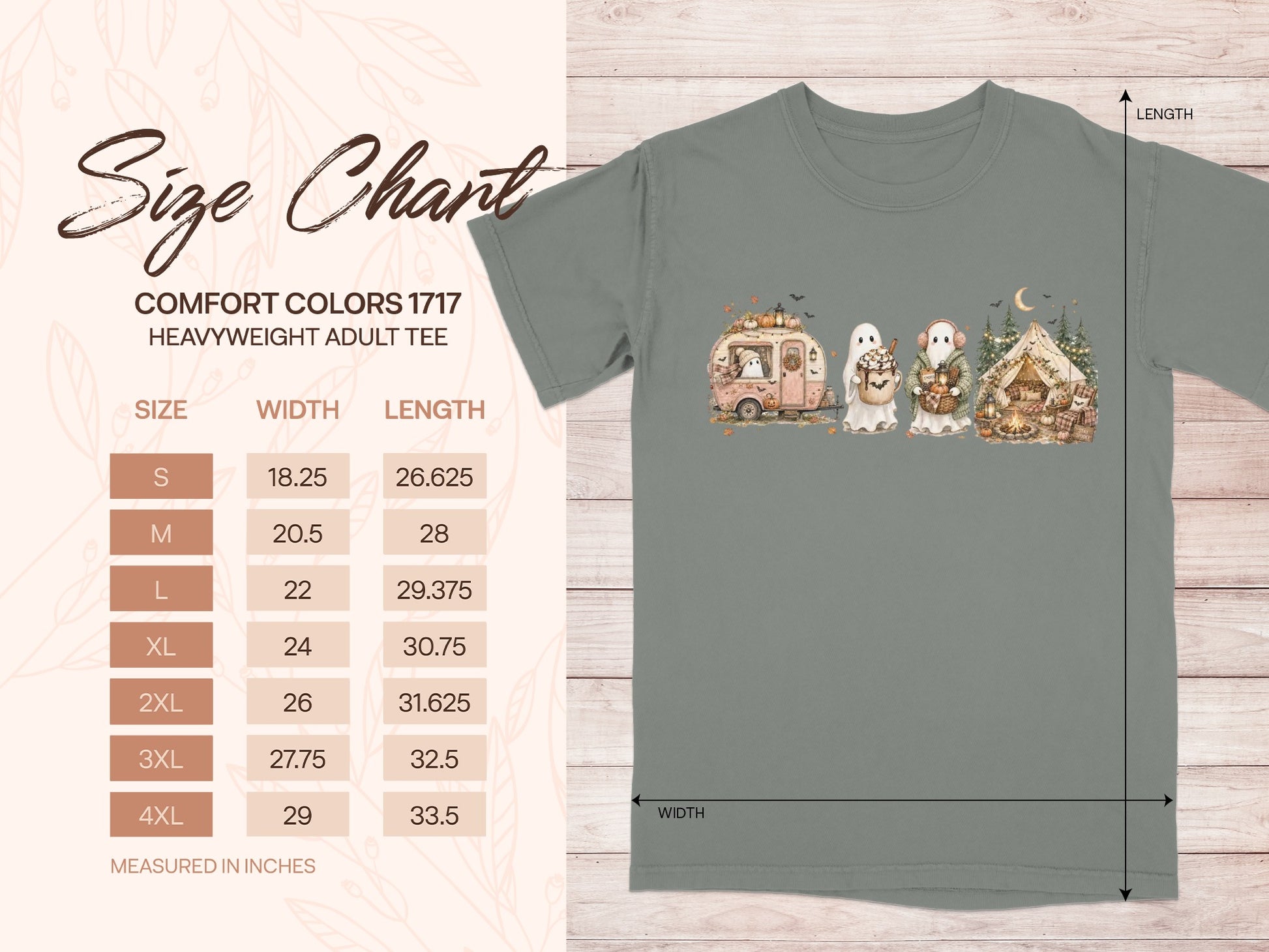 Comfort Colors 1717 size chart for heavyweight adult tee.