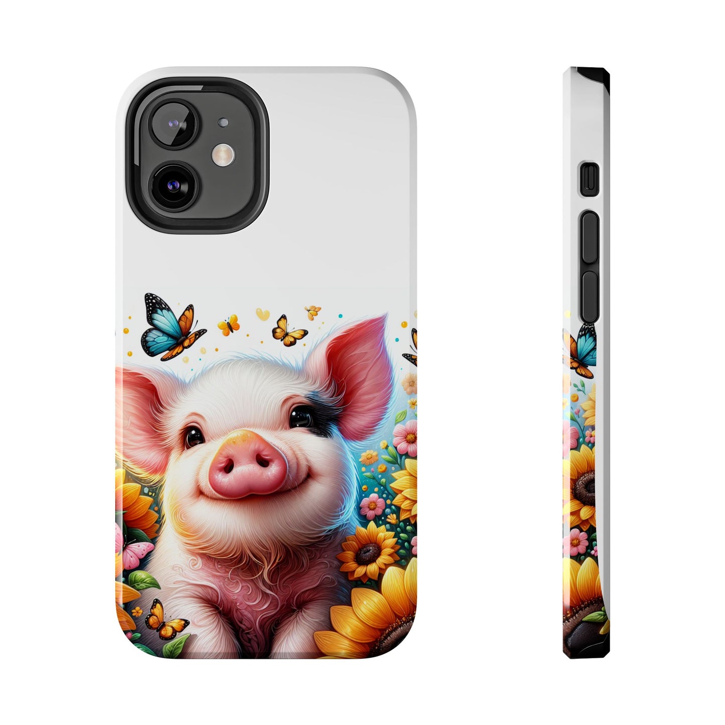 Cute Pig Surrounded With Sunflowers and Butterflies Phone Case