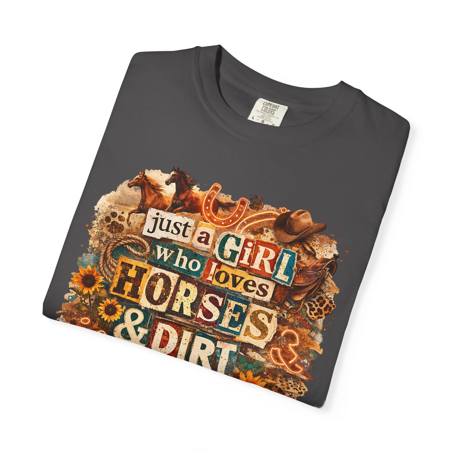 Just a Girl Who Loves Horses & Dirt Roads Shirt | Horse Girl Graphic Tee | Equestrian Gift for Women | Western Boho Shirt | Cowgirl Rodeo Tee