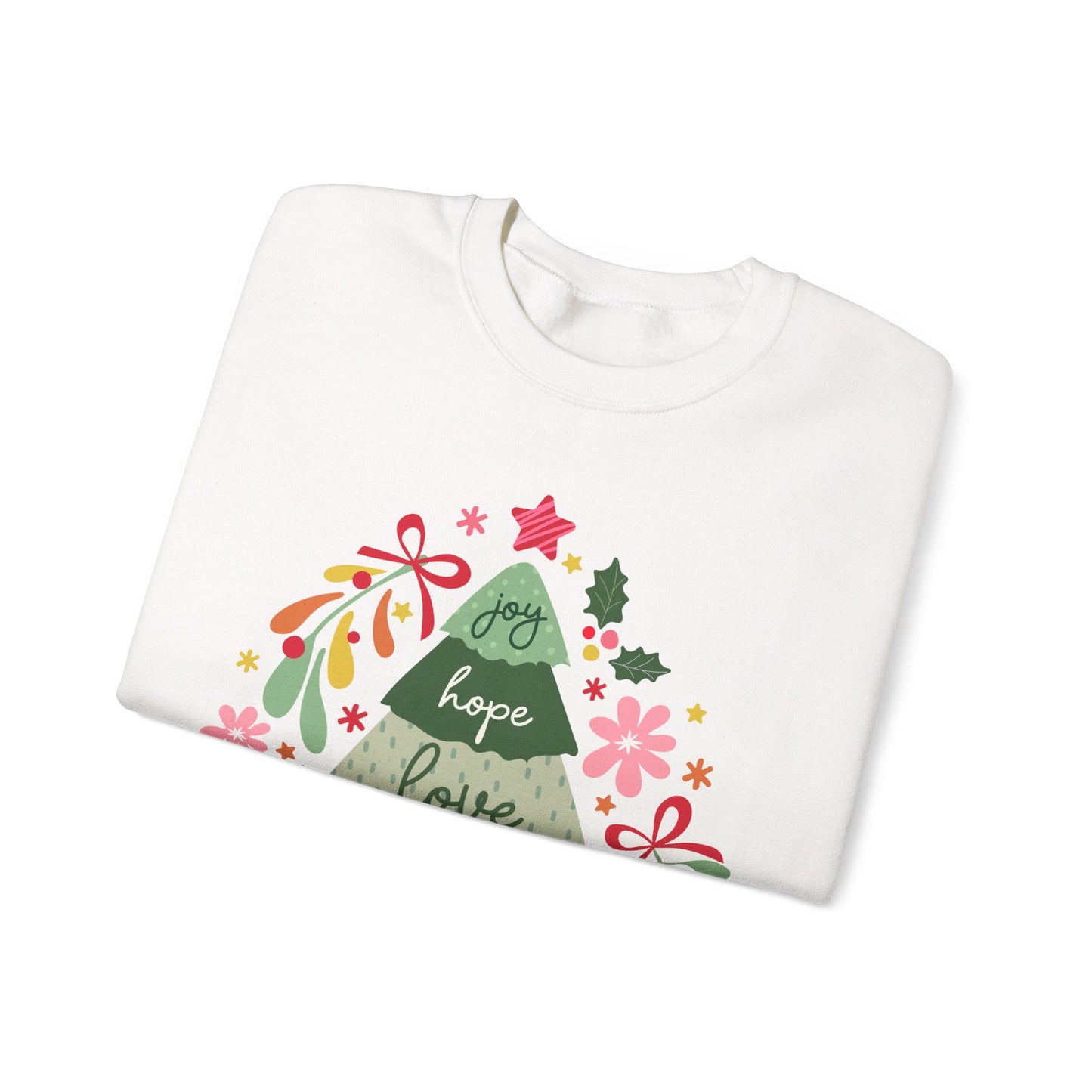 Christmas Tree  Sweatshirt — Joy Hope Love Peace Holiday Pullover