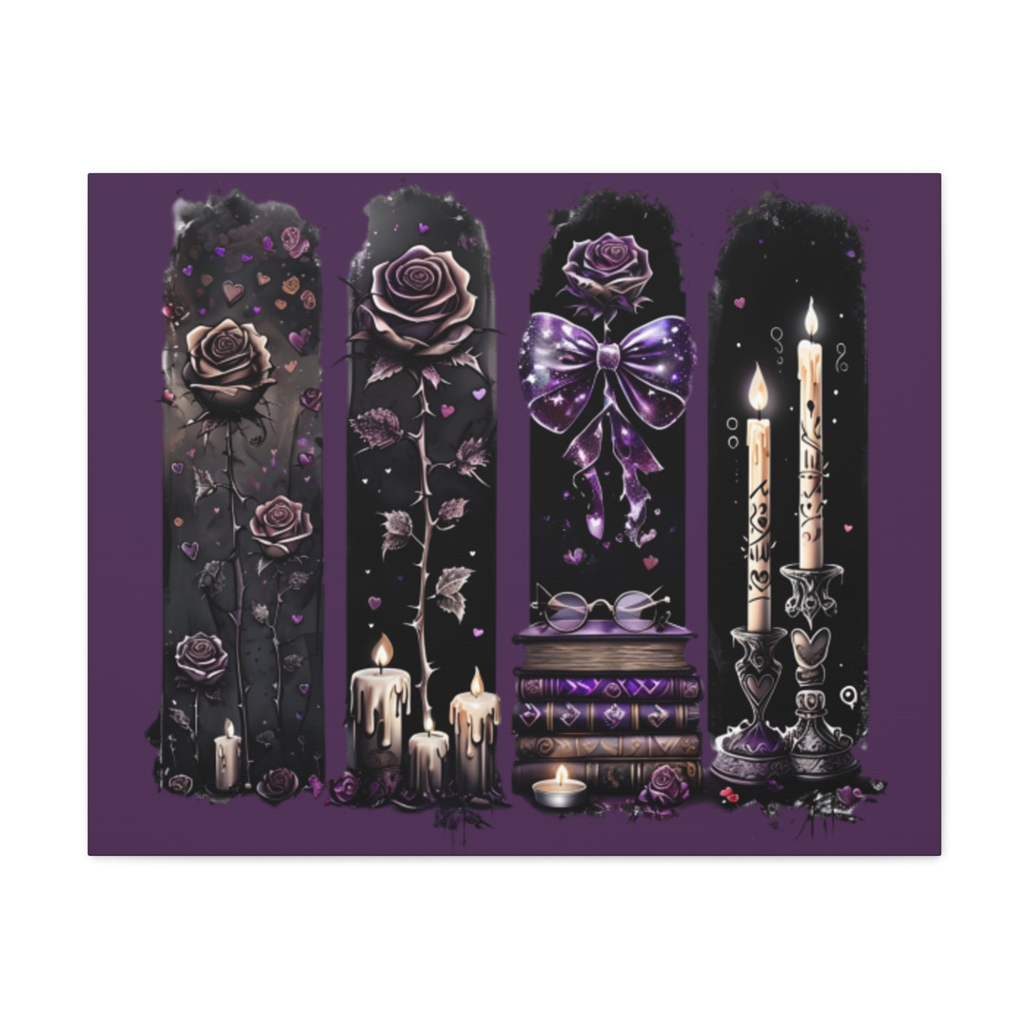 Gothic Purple Candle & Rose Matte Canvas Wall Art