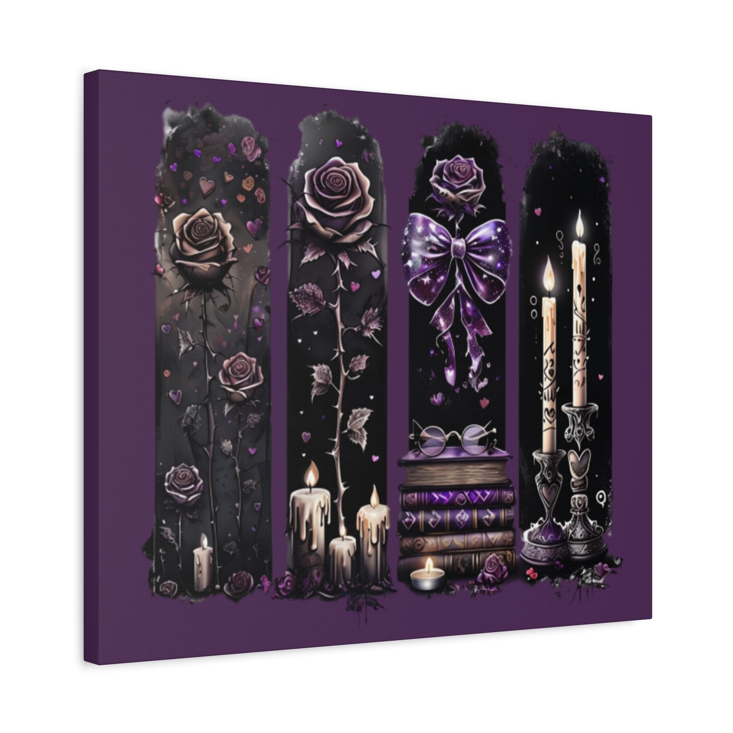 Gothic Purple Candle & Rose Matte Canvas Wall Art