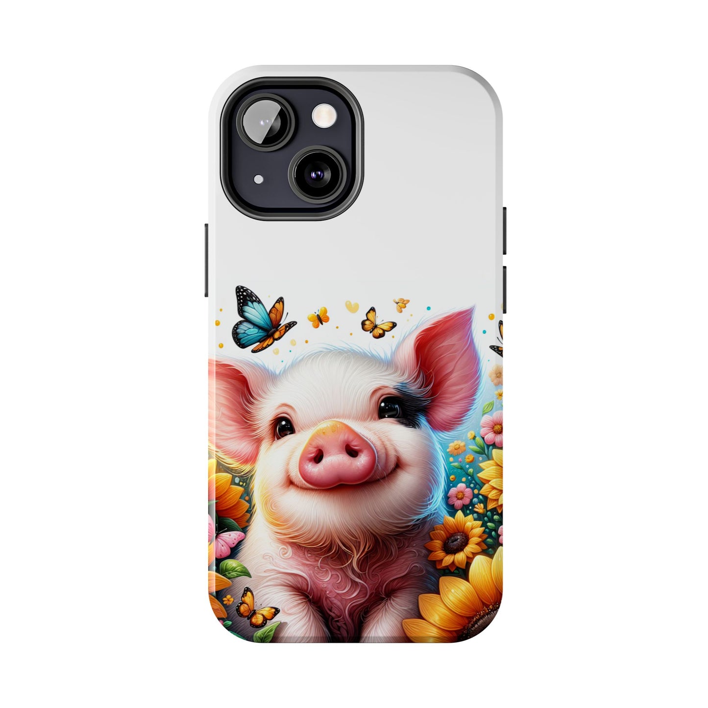 Cute Pig Surrounded With Sunflowers and Butterflies Phone Case