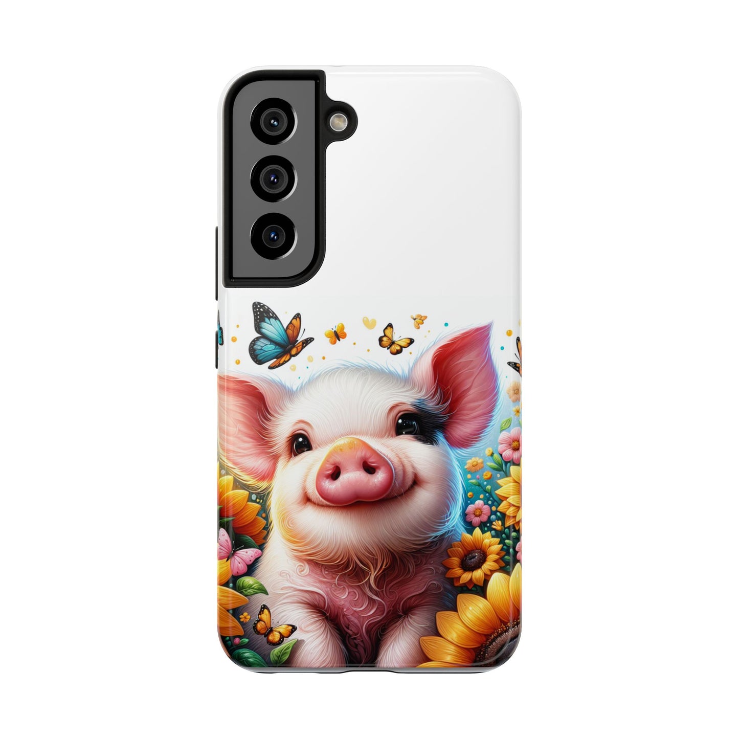 Cute Pig Surrounded With Sunflowers and Butterflies Phone Case