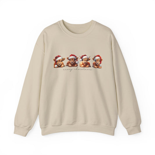 🎄 Merry Christmoos Sweatshirt | Festive Highland Cows Watercolor Country Christmas