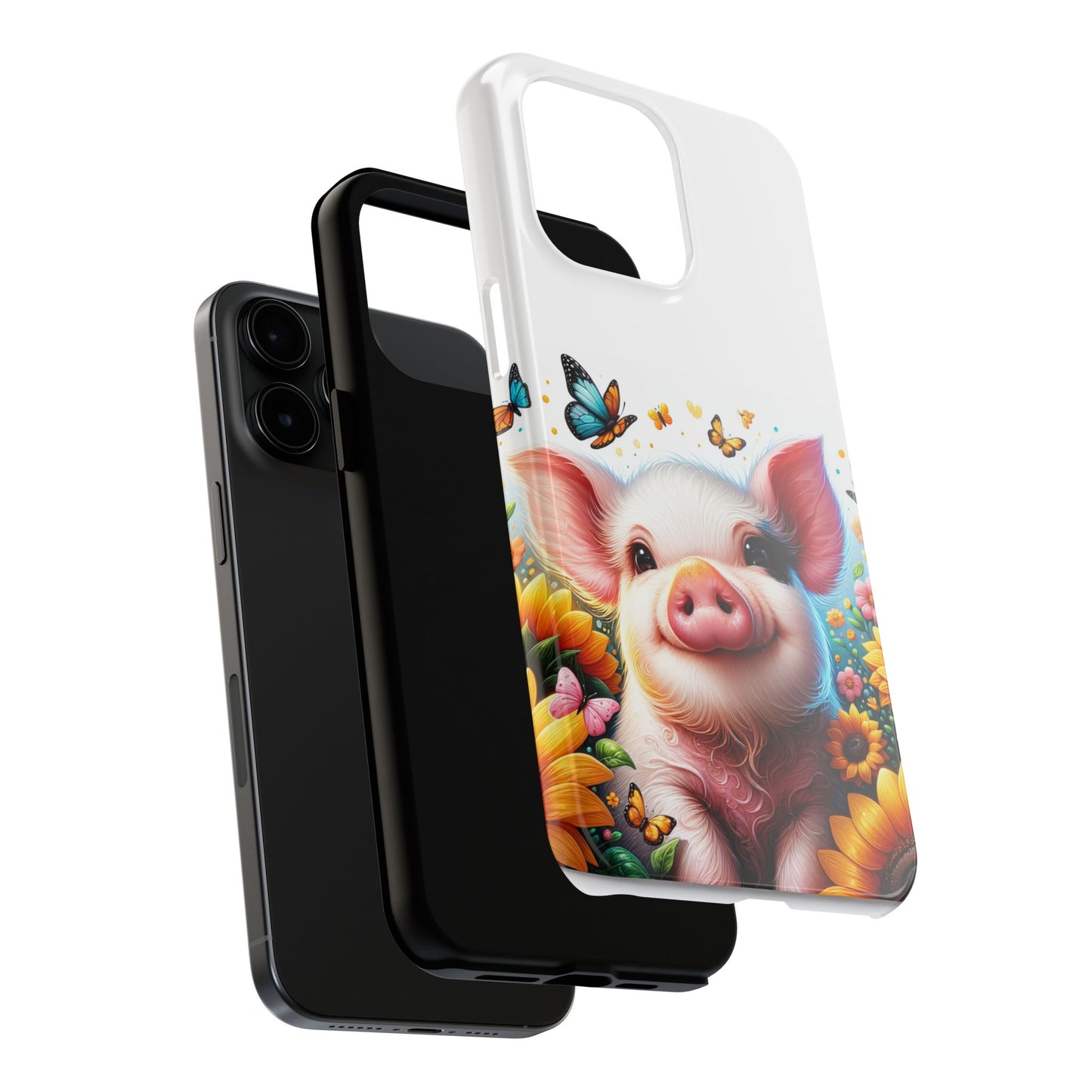 Cute Pig Surrounded With Sunflowers and Butterflies Phone Case