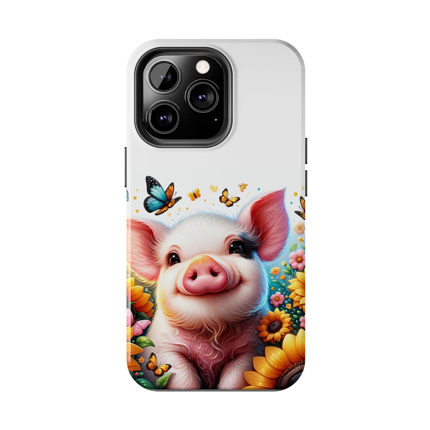 Cute Pig Surrounded With Sunflowers and Butterflies Phone Case