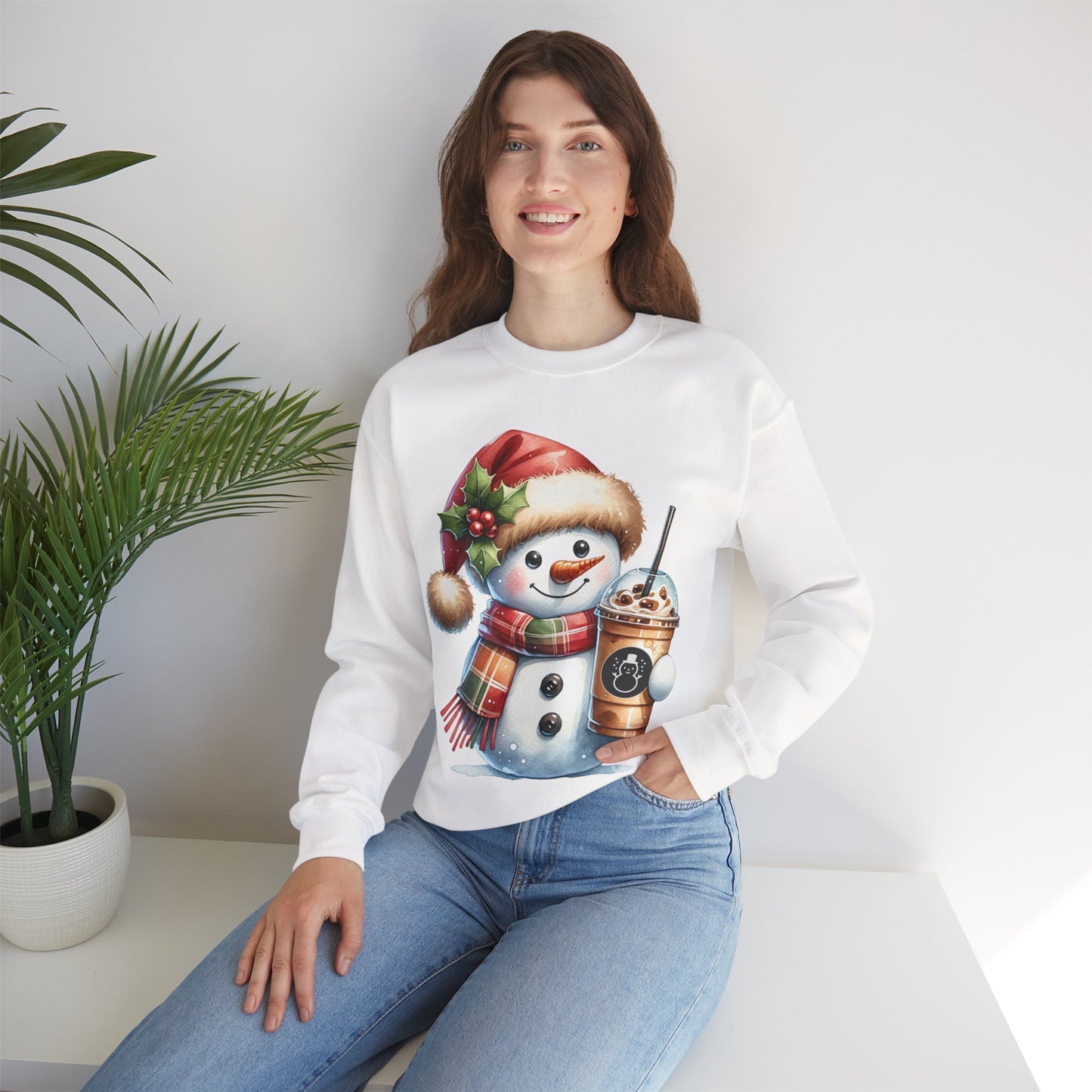Cute Snowman Iced Coffee Sweatshirt | Winter Coffee Lover Christmas Crewneck