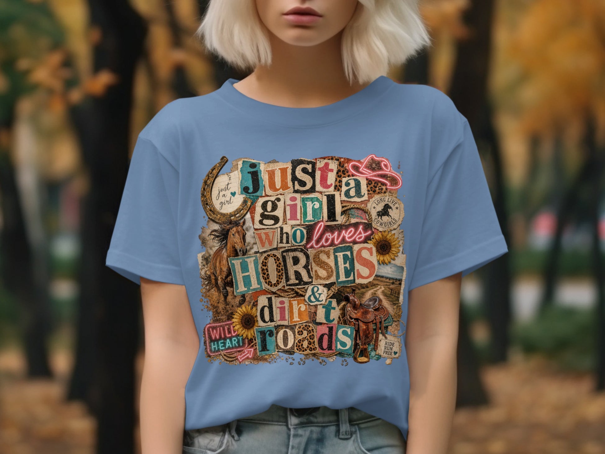 Just a girl who loves horses & dirt roads graphic t-shirt.