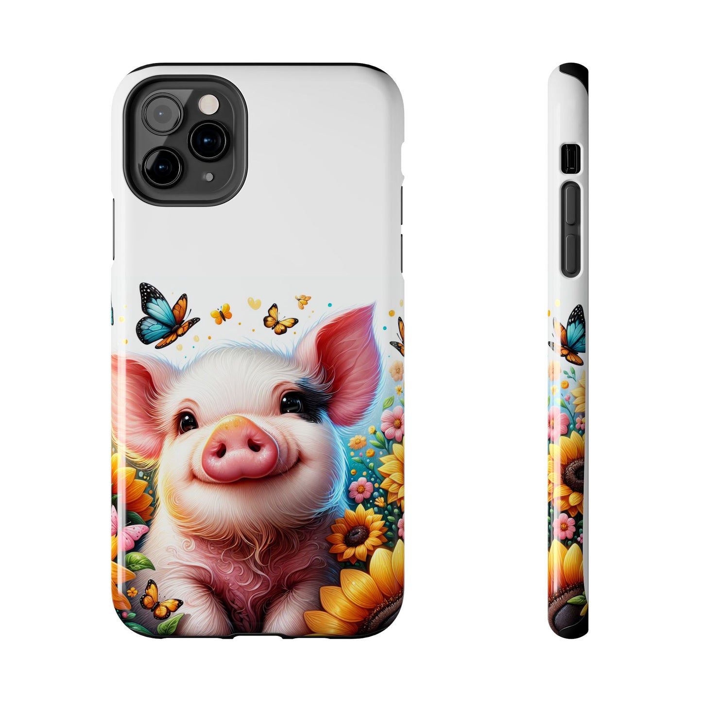 Cute Pig Surrounded With Sunflowers and Butterflies Phone Case