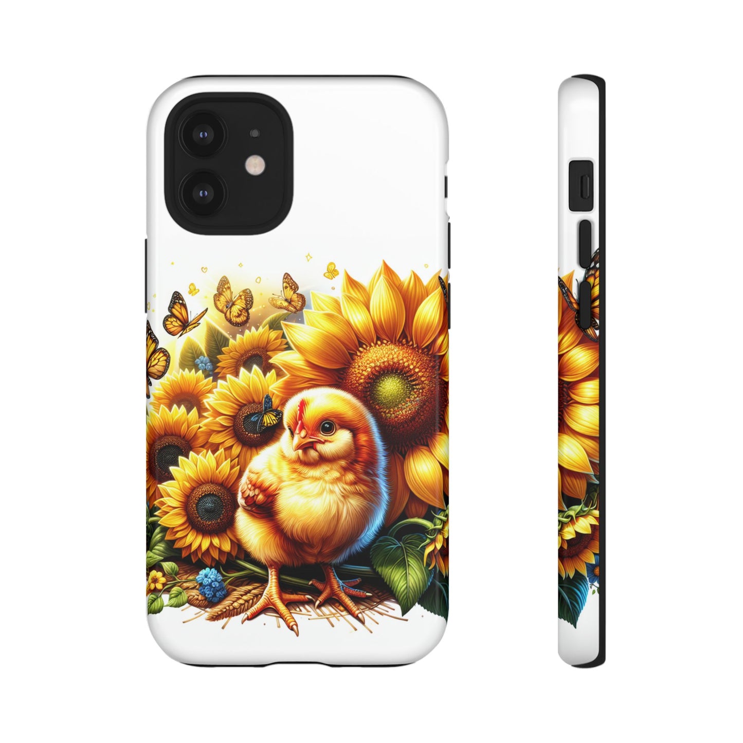 Cute Chicken With Sunflowers and Butterflies Phone Case