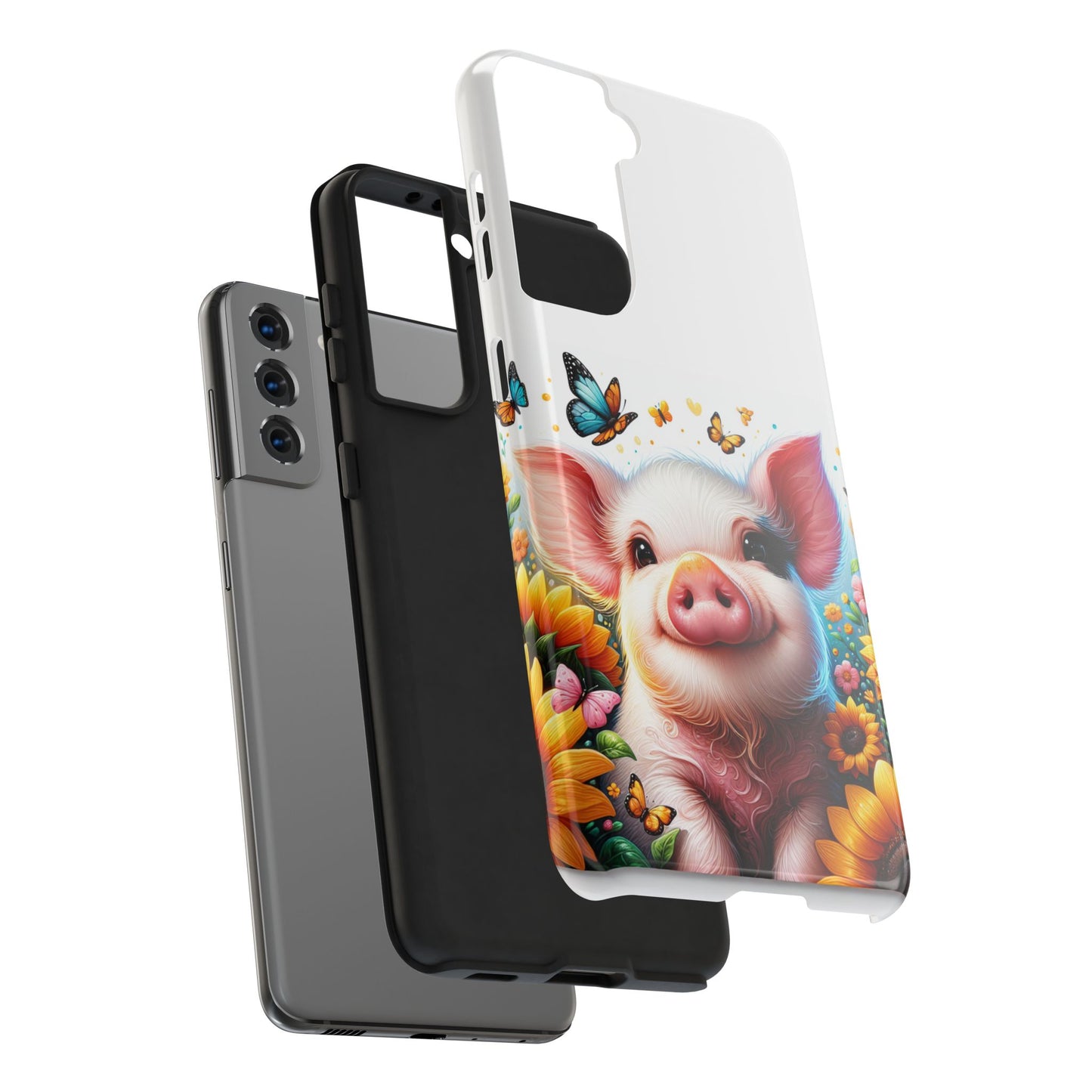 Cute Pig Surrounded With Sunflowers and Butterflies Phone Case