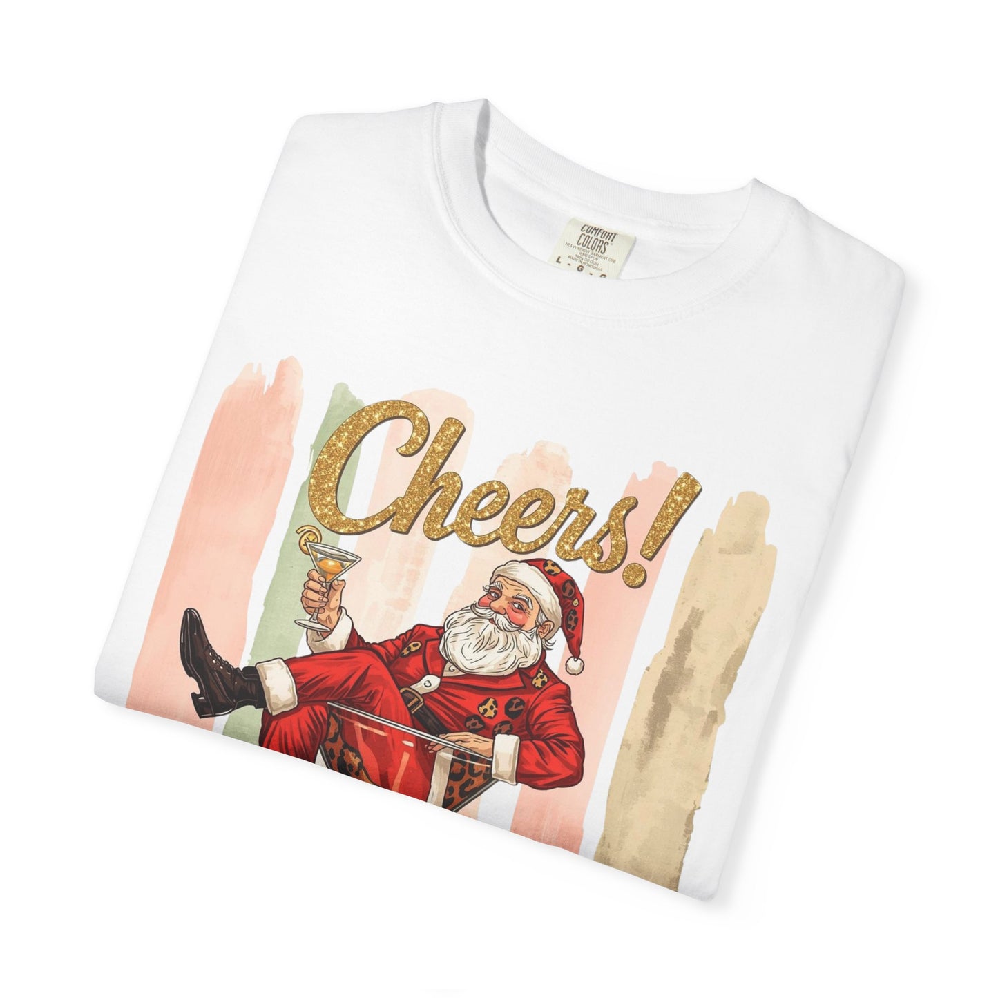 Christmas T-Shirt — Vintage Santa Claus “Cheers!” Holiday Tee, Funny Retro Christmas, Holiday Cocktail Shirt