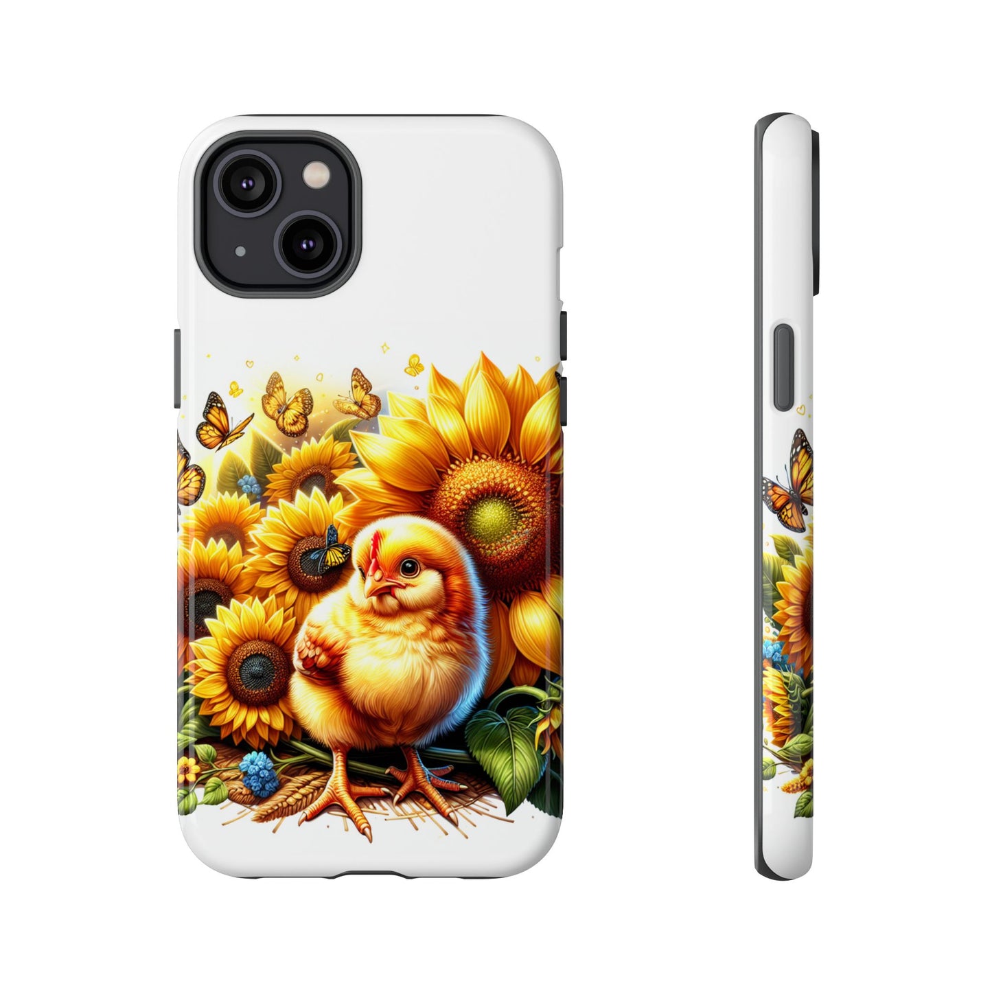 Cute Chicken With Sunflowers and Butterflies Phone Case