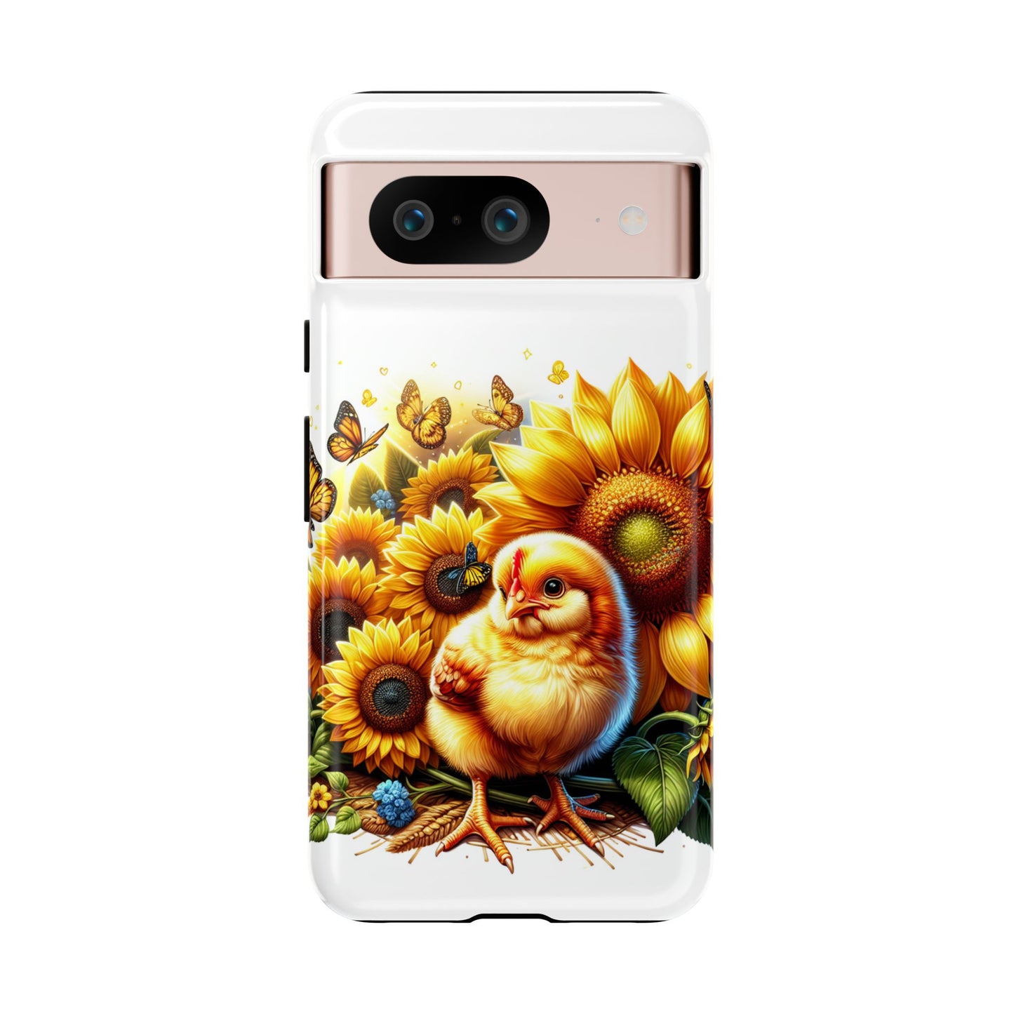 Cute Chicken With Sunflowers and Butterflies Phone Case