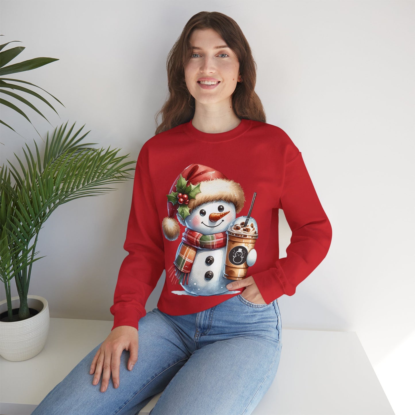 Cute Snowman Iced Coffee Sweatshirt | Winter Coffee Lover Christmas Crewneck