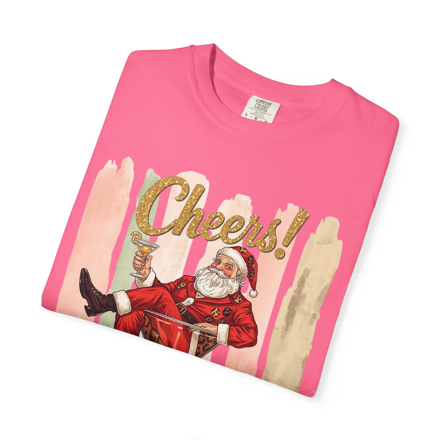 Christmas T-Shirt — Vintage Santa Claus “Cheers!” Holiday Tee, Funny Retro Christmas, Holiday Cocktail Shirt