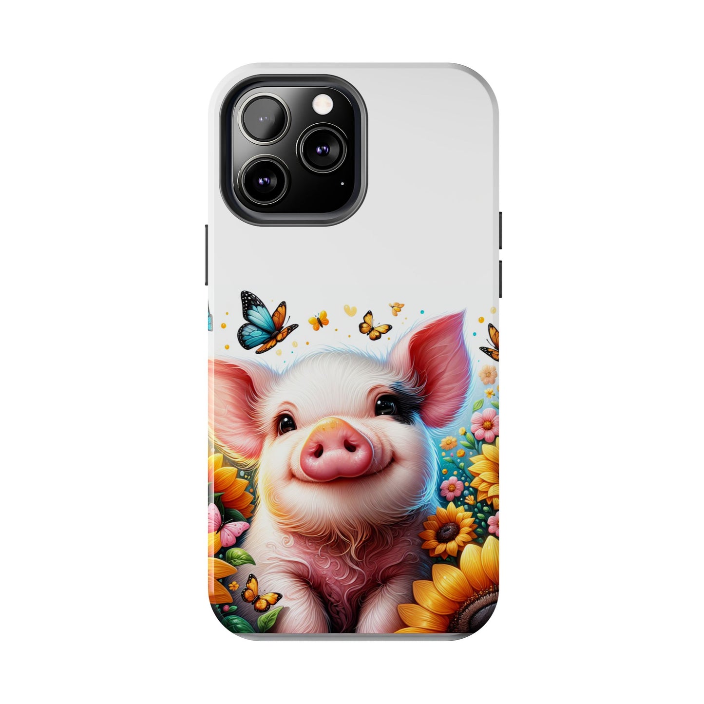 Cute Pig Surrounded With Sunflowers and Butterflies Phone Case