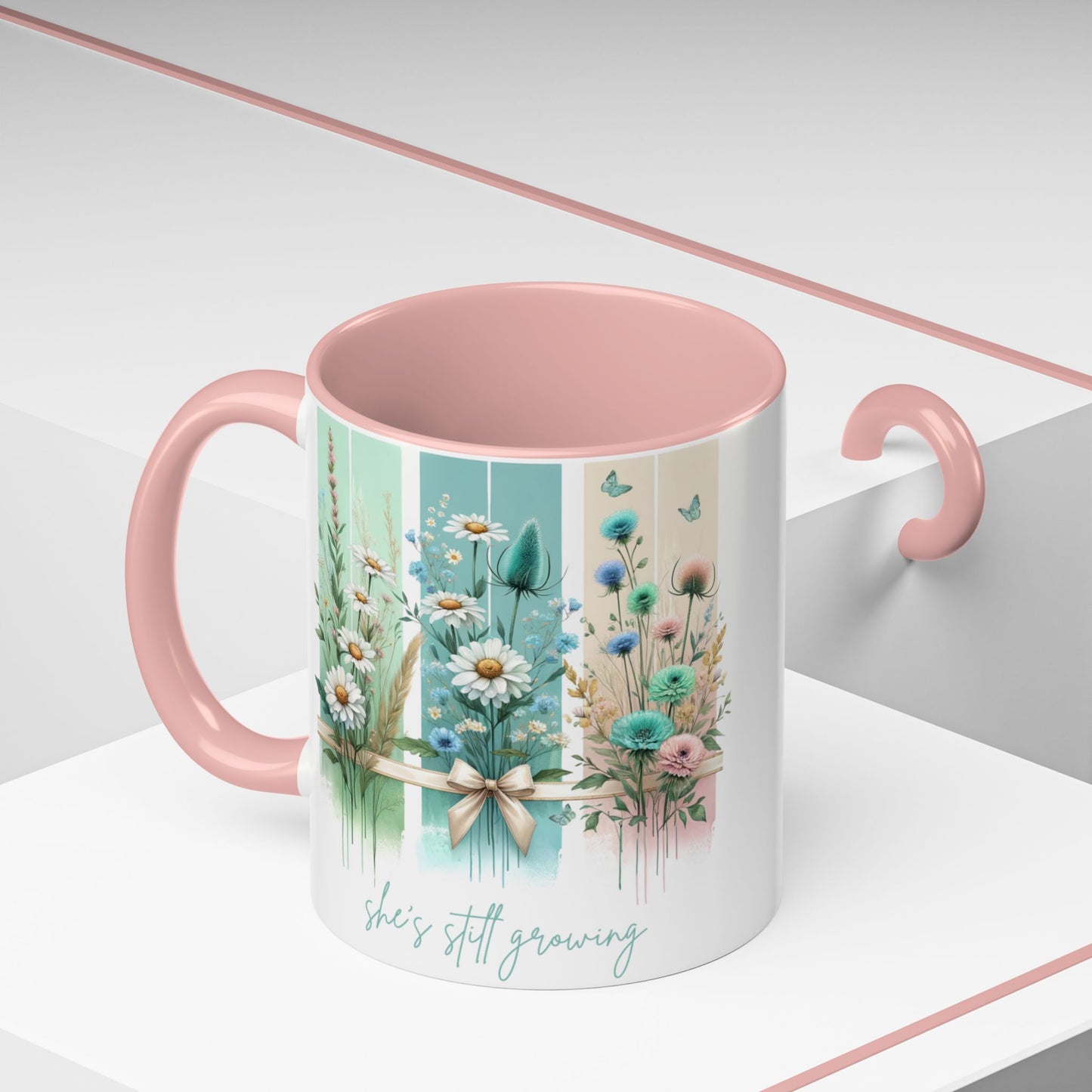 She’s Still Growing Mug | Floral Watercolor Inspirational Coffee Cup