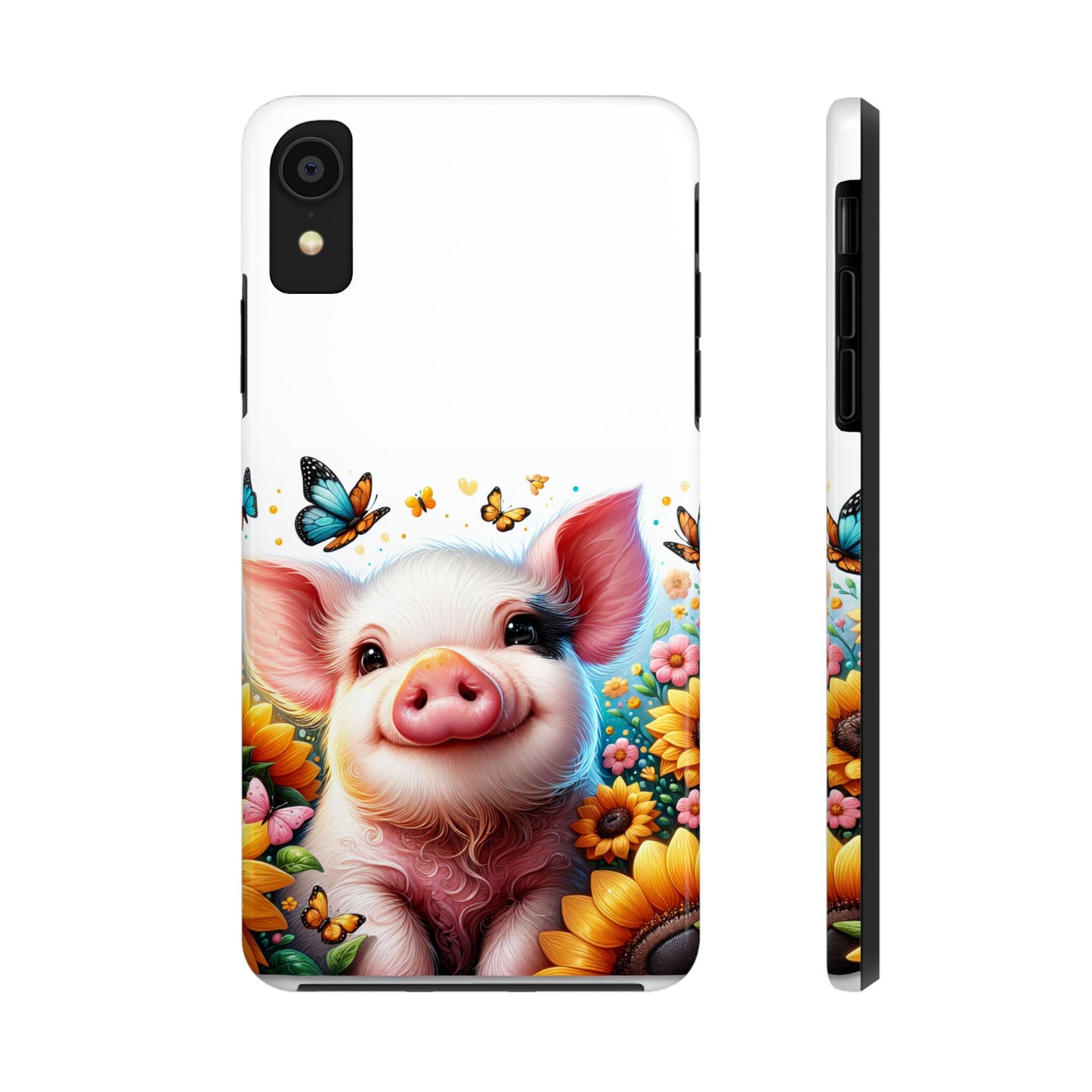 Cute Pig Surrounded With Sunflowers and Butterflies Phone Case