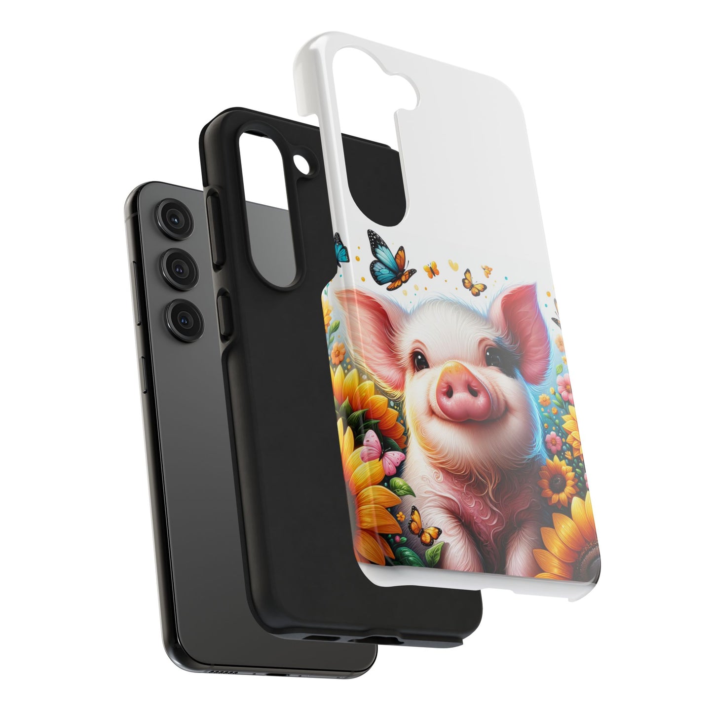 Cute Pig Surrounded With Sunflowers and Butterflies Phone Case