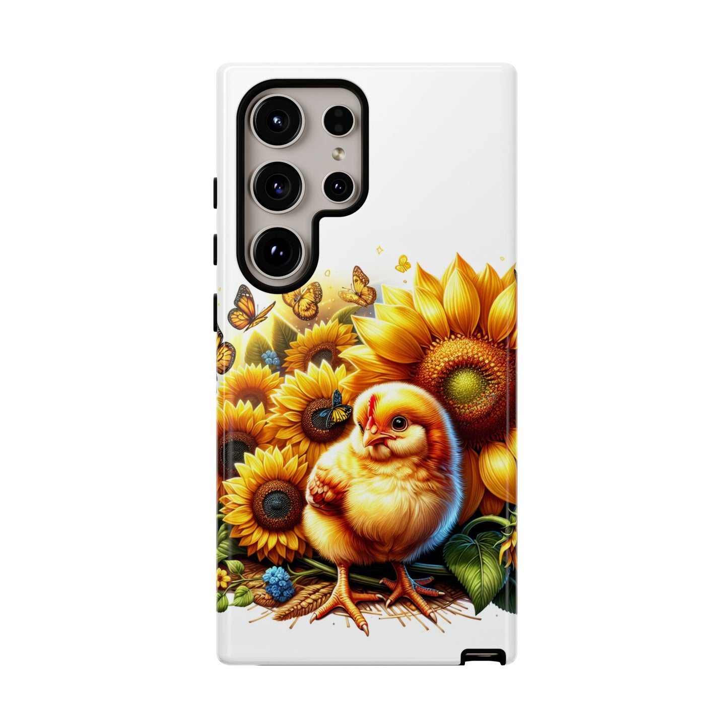 Cute Chicken With Sunflowers and Butterflies Phone Case