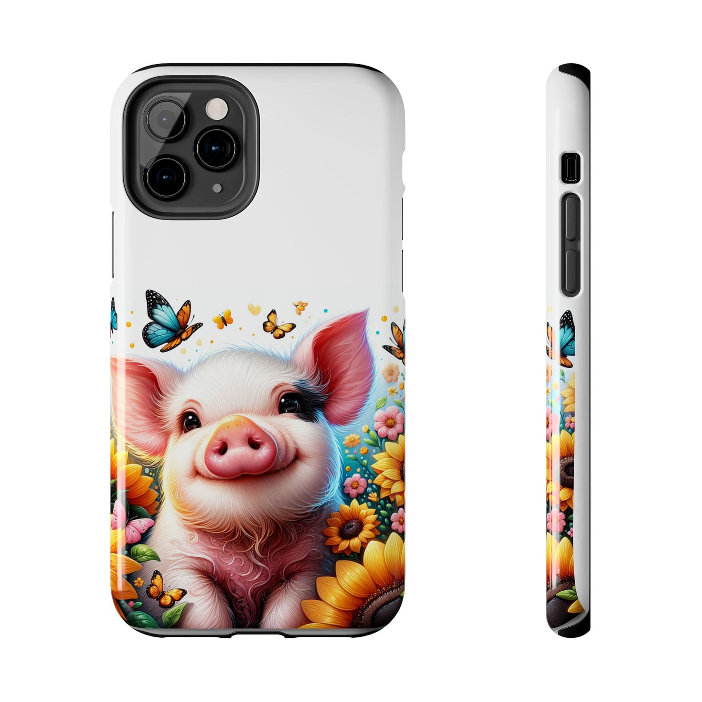 Cute Pig Surrounded With Sunflowers and Butterflies Phone Case