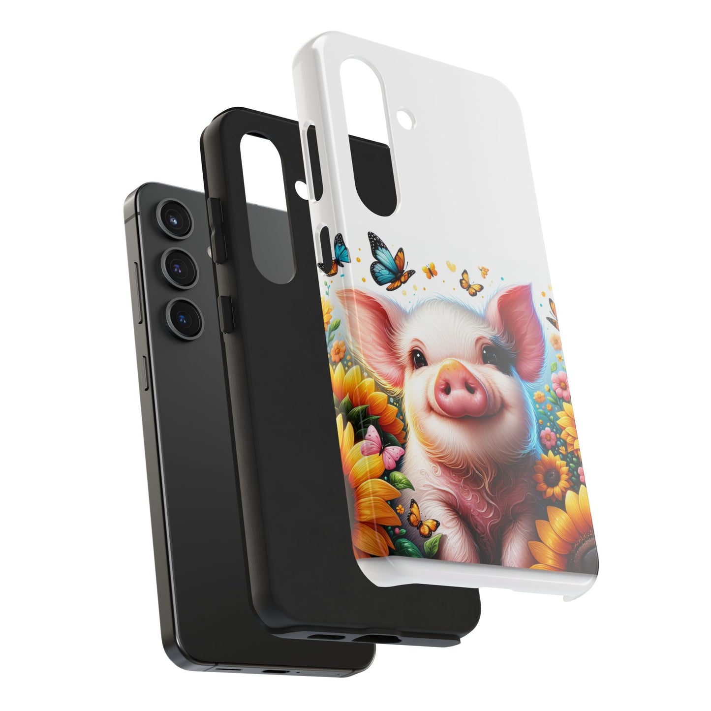 Cute Pig Surrounded With Sunflowers and Butterflies Phone Case