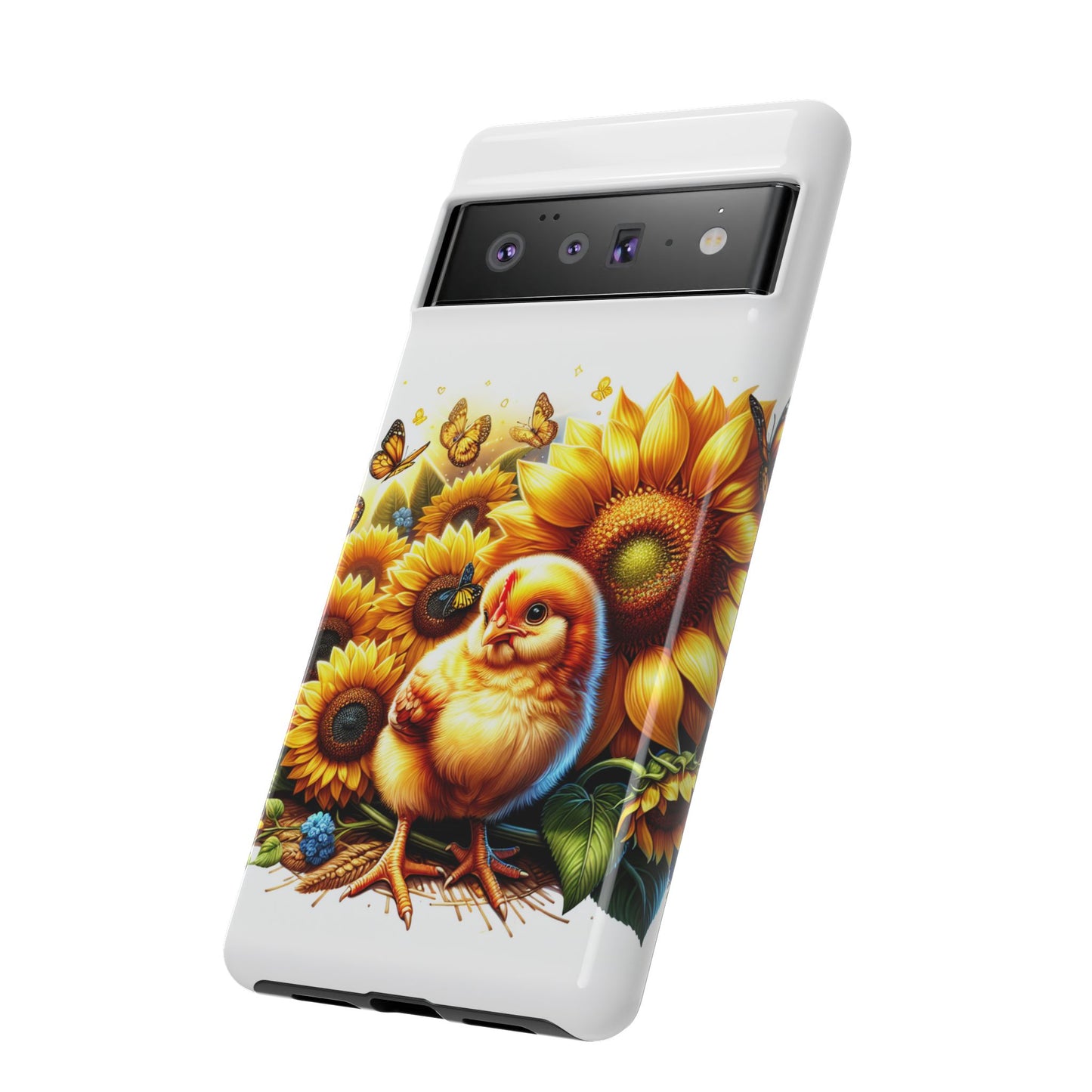 Cute Chicken With Sunflowers and Butterflies Phone Case