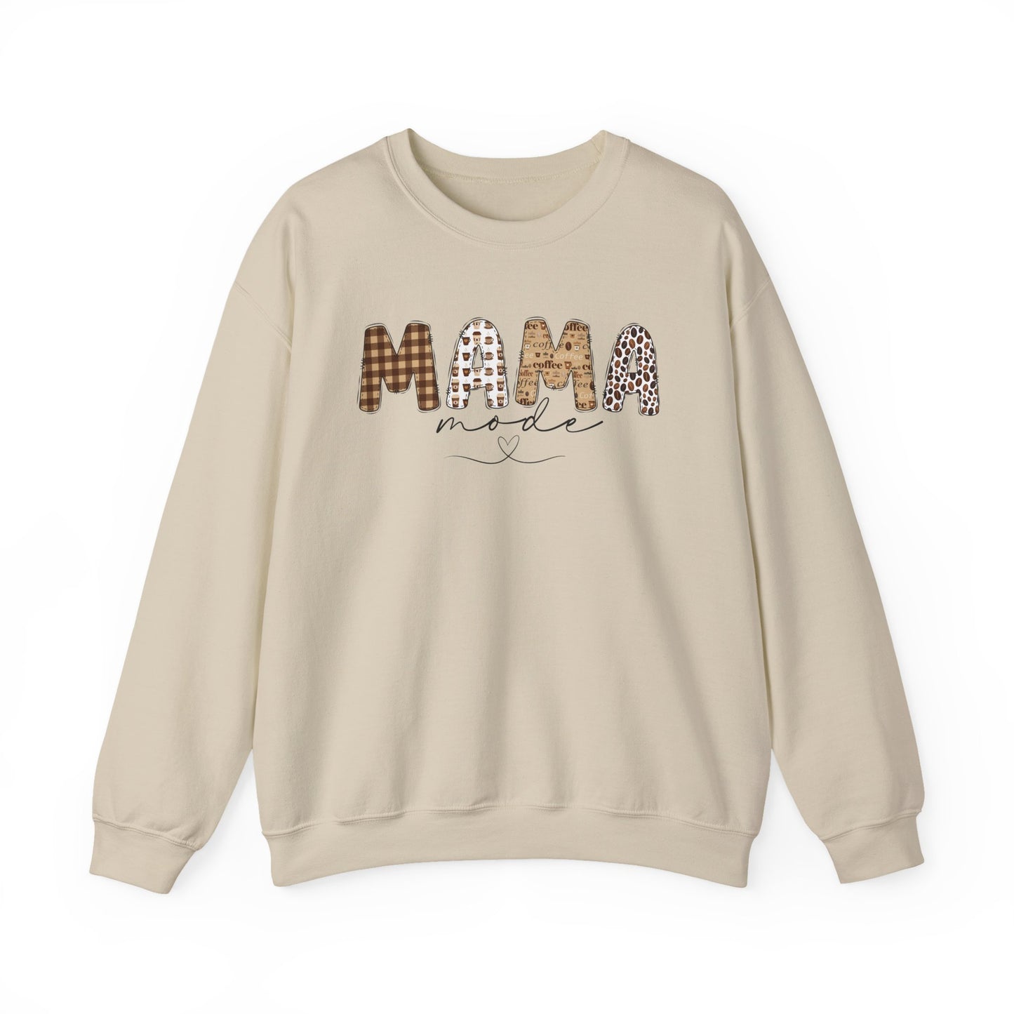Mama Mode Sweatshirt | Cozy Gift for Moms, Casual Wear, Birthday, Mother's Day, Everyday Comfort, Mom Life, Coffee Lovers, Leopard Print, Cozy Plaid