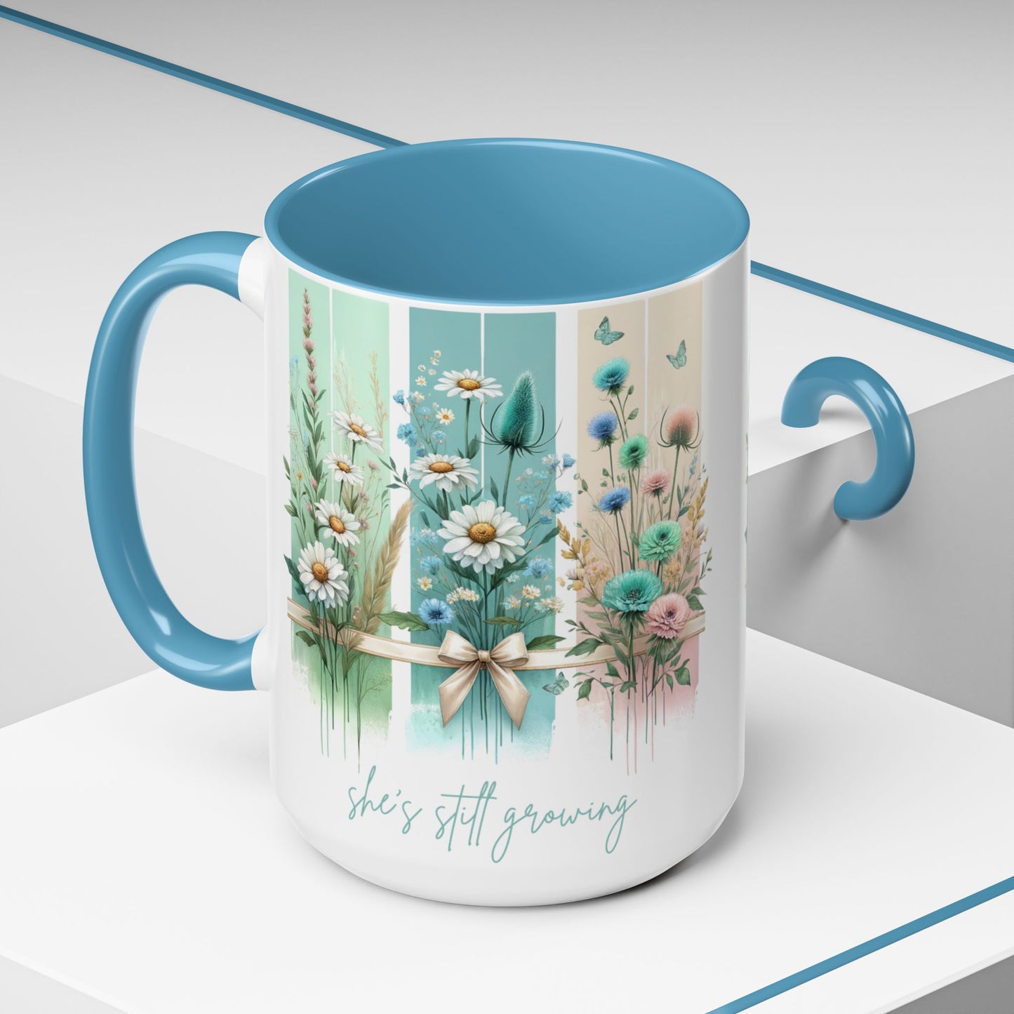 She’s Still Growing Mug | Floral Watercolor Inspirational Coffee Cup