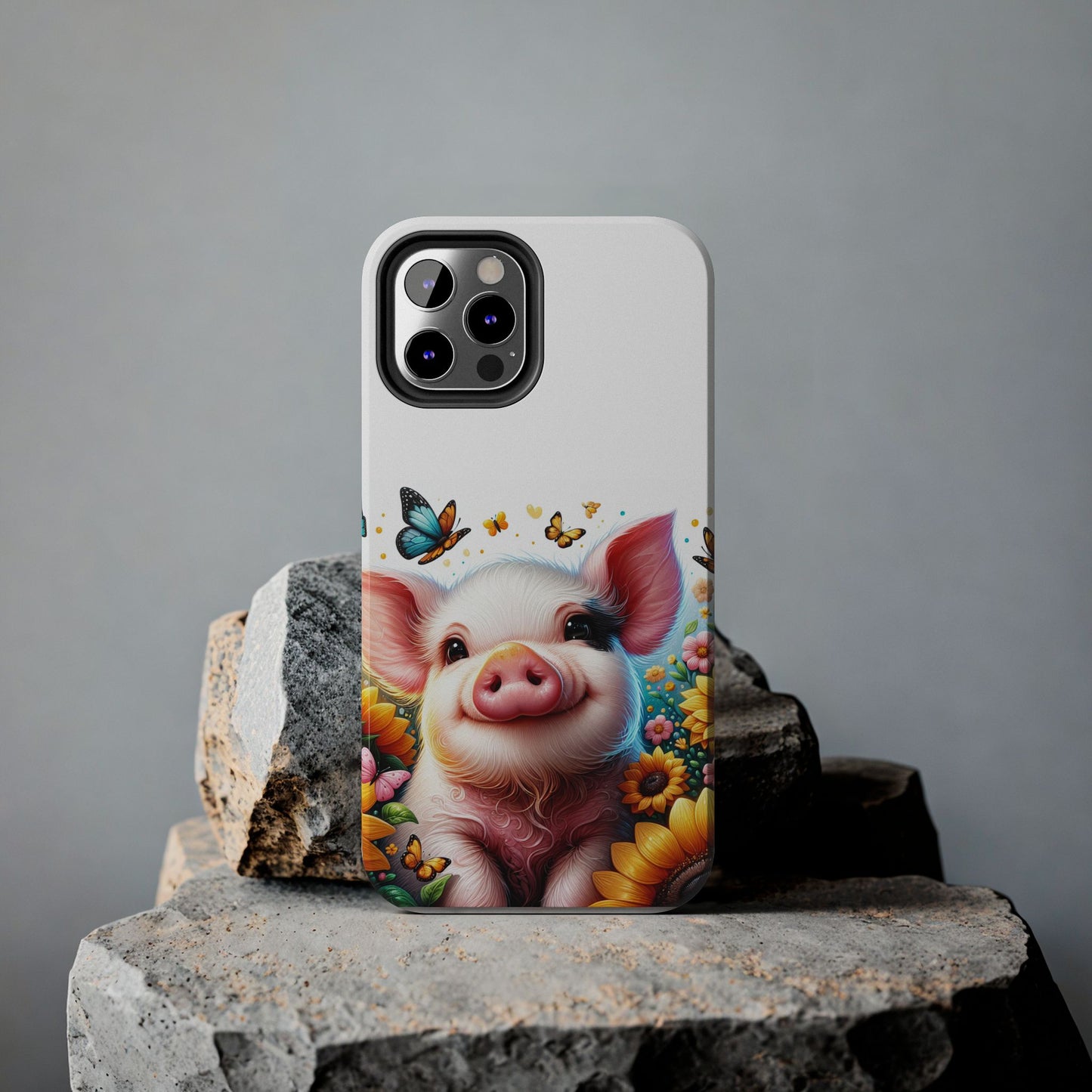 Cute Pig Surrounded With Sunflowers and Butterflies Phone Case