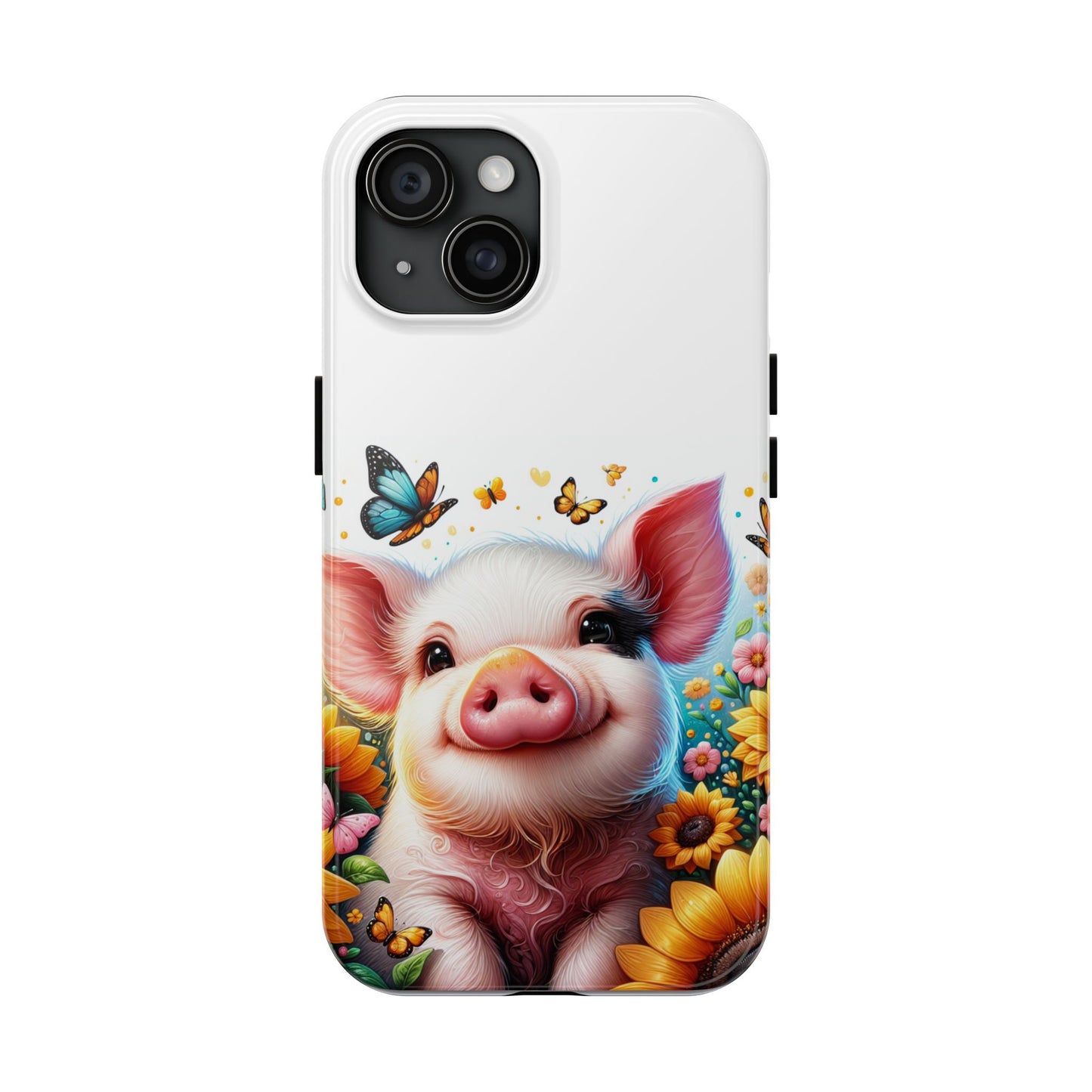 Cute Pig Surrounded With Sunflowers and Butterflies Phone Case