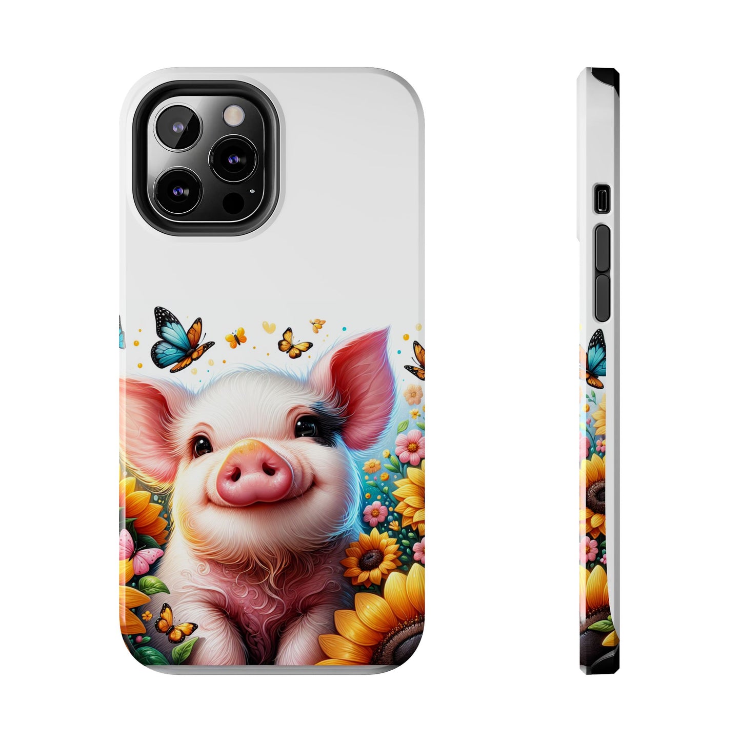 Cute Pig Surrounded With Sunflowers and Butterflies Phone Case