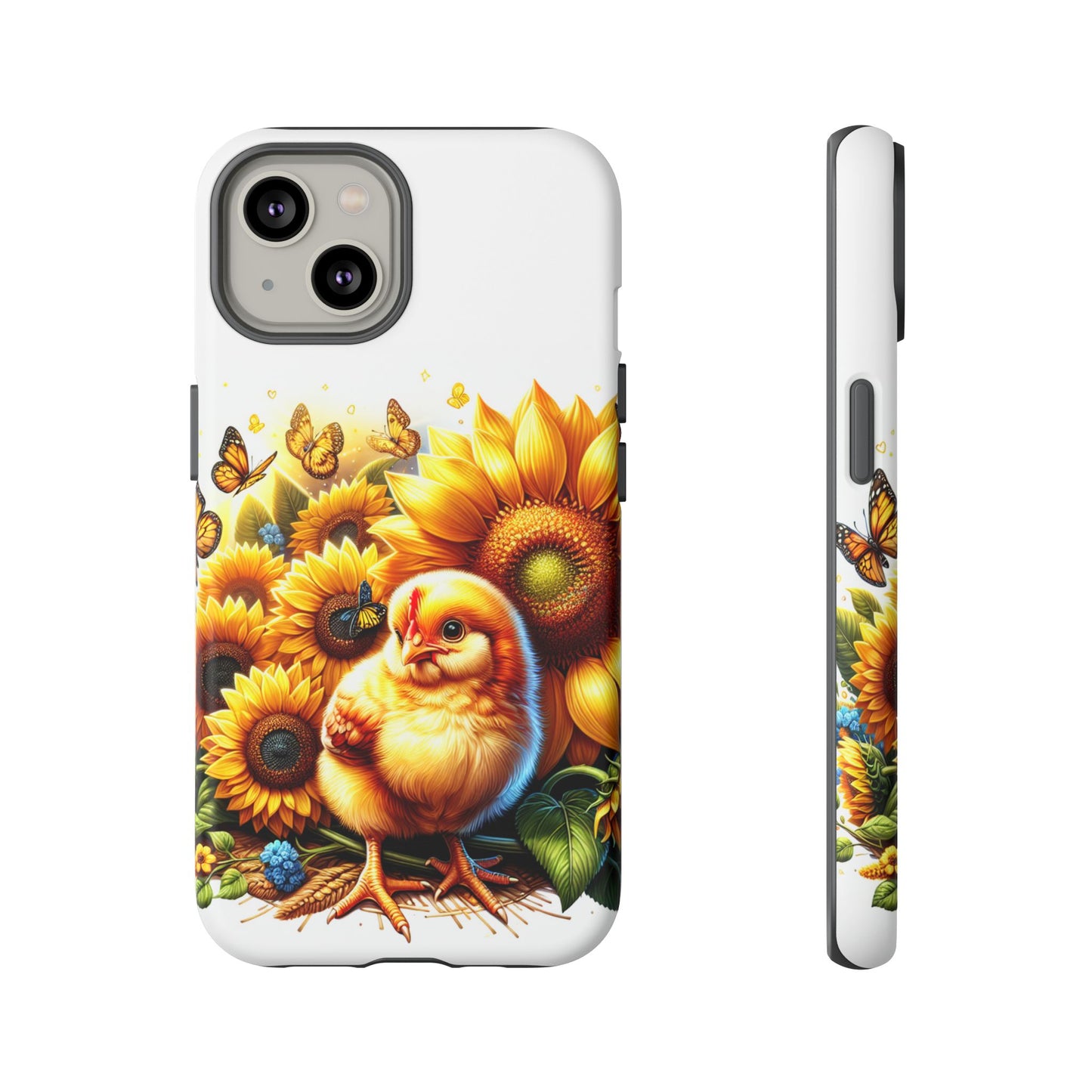 Cute Chicken With Sunflowers and Butterflies Phone Case