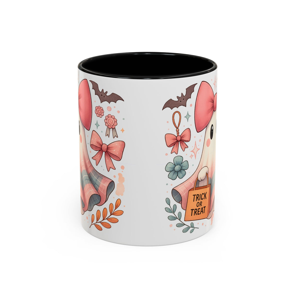 Cute Pink Ghost Coffee Mug — Halloween Kawaii Accent Mug (11/15oz)