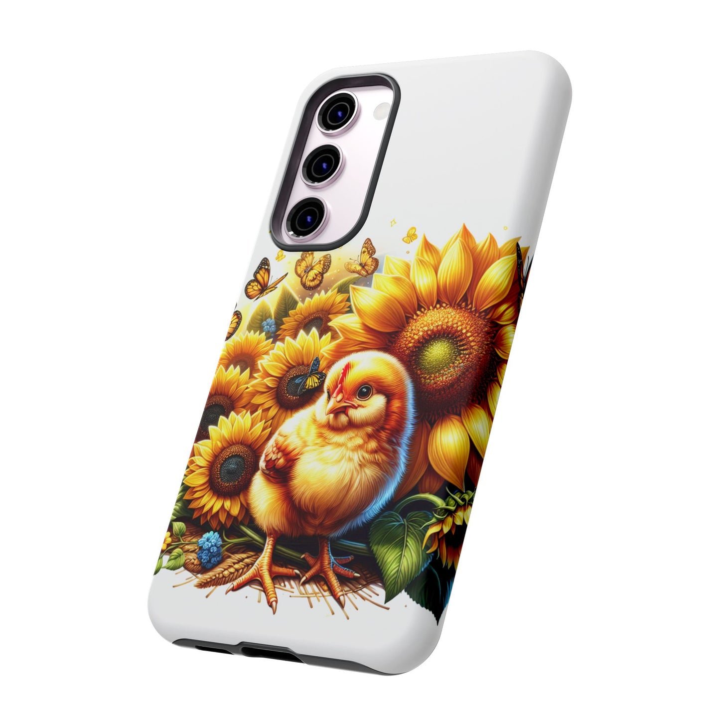 Cute Chicken With Sunflowers and Butterflies Phone Case