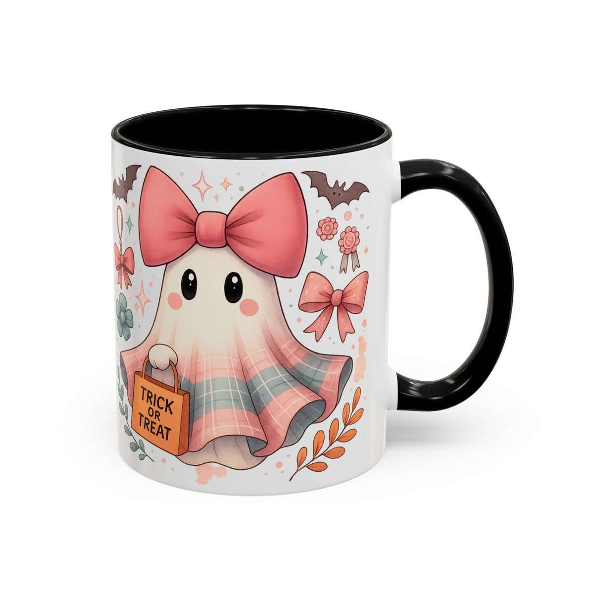 Cute Pink Ghost Coffee Mug — Halloween Kawaii Accent Mug (11/15oz)