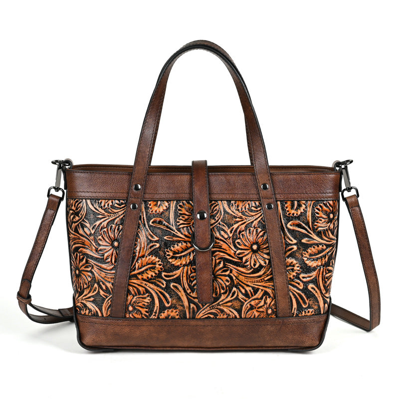 Genuine Hand-carved Leather Large Retro Handbag
