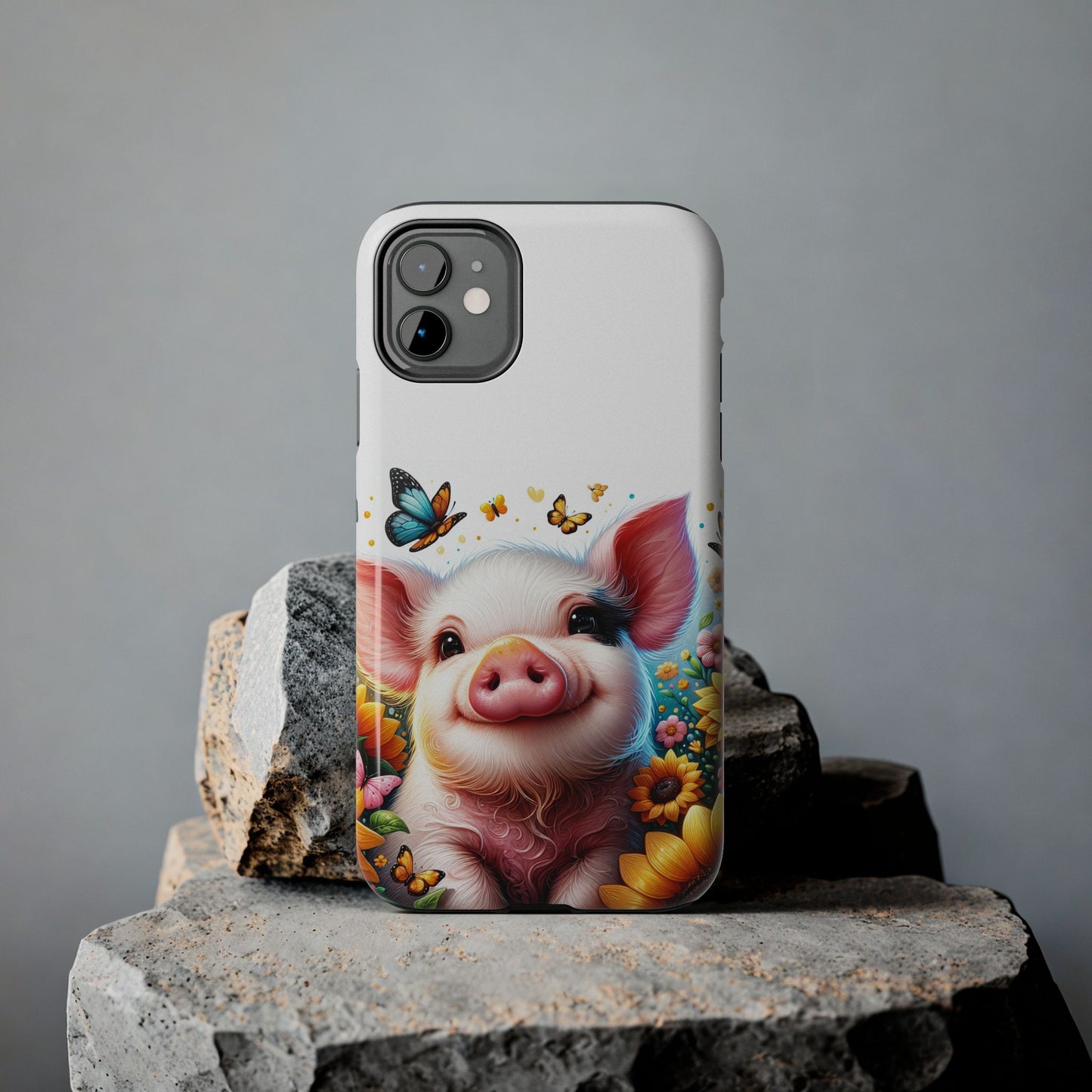 Cute Pig Surrounded With Sunflowers and Butterflies Phone Case