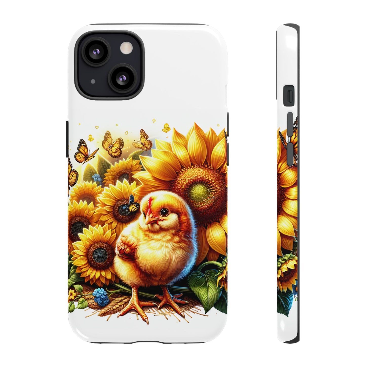 Cute Chicken With Sunflowers and Butterflies Phone Case