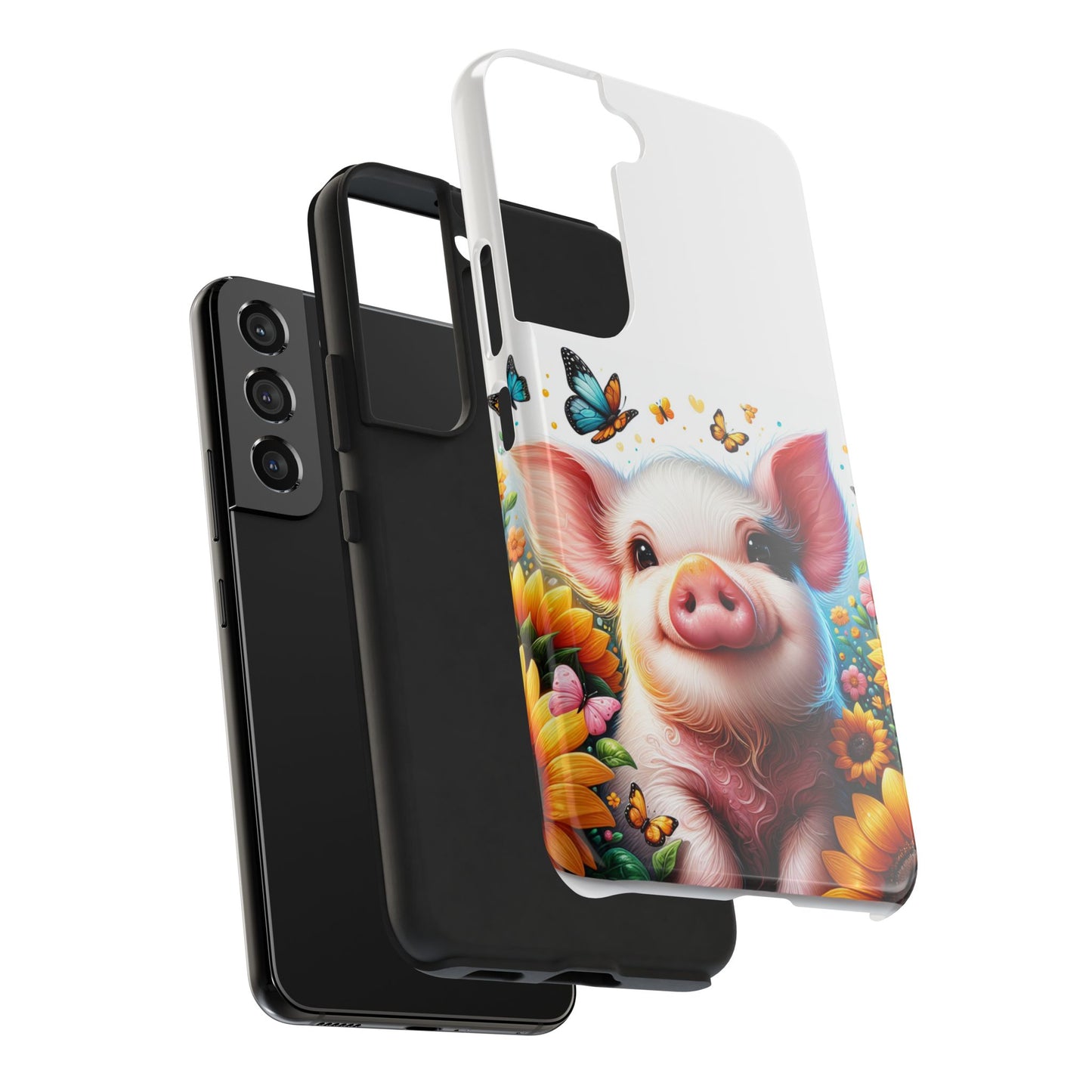 Cute Pig Surrounded With Sunflowers and Butterflies Phone Case