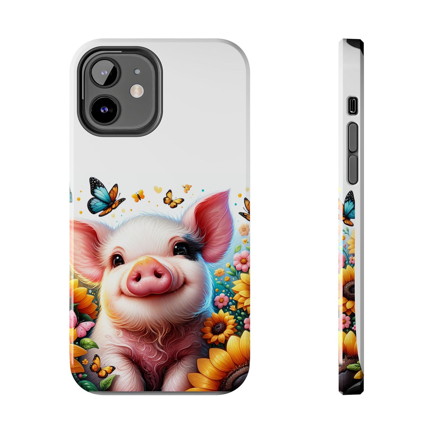 Cute Pig Surrounded With Sunflowers and Butterflies Phone Case