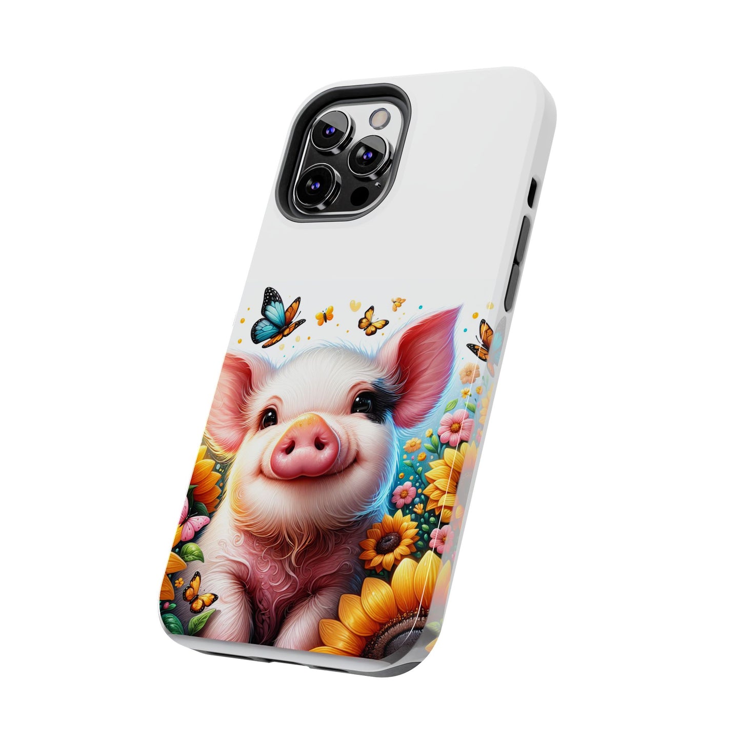 Cute Pig Surrounded With Sunflowers and Butterflies Phone Case